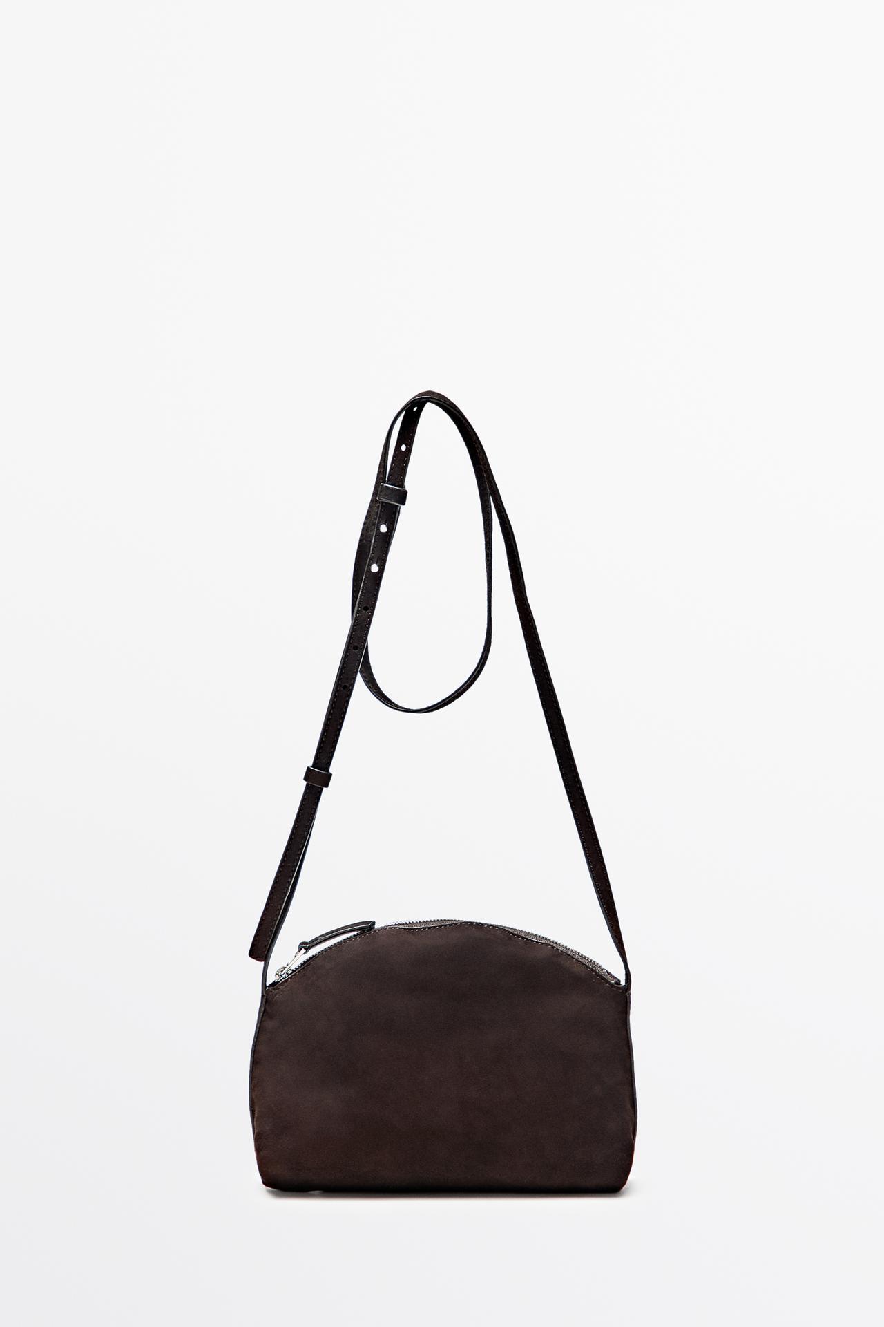 Split suede leather crossbody bag — Chocolate