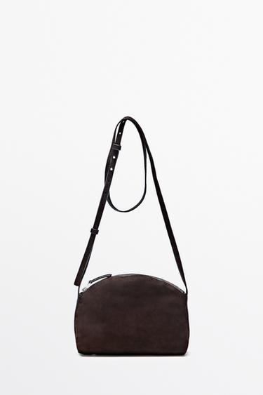Split suede leather crossbody bag — Chocolate 2