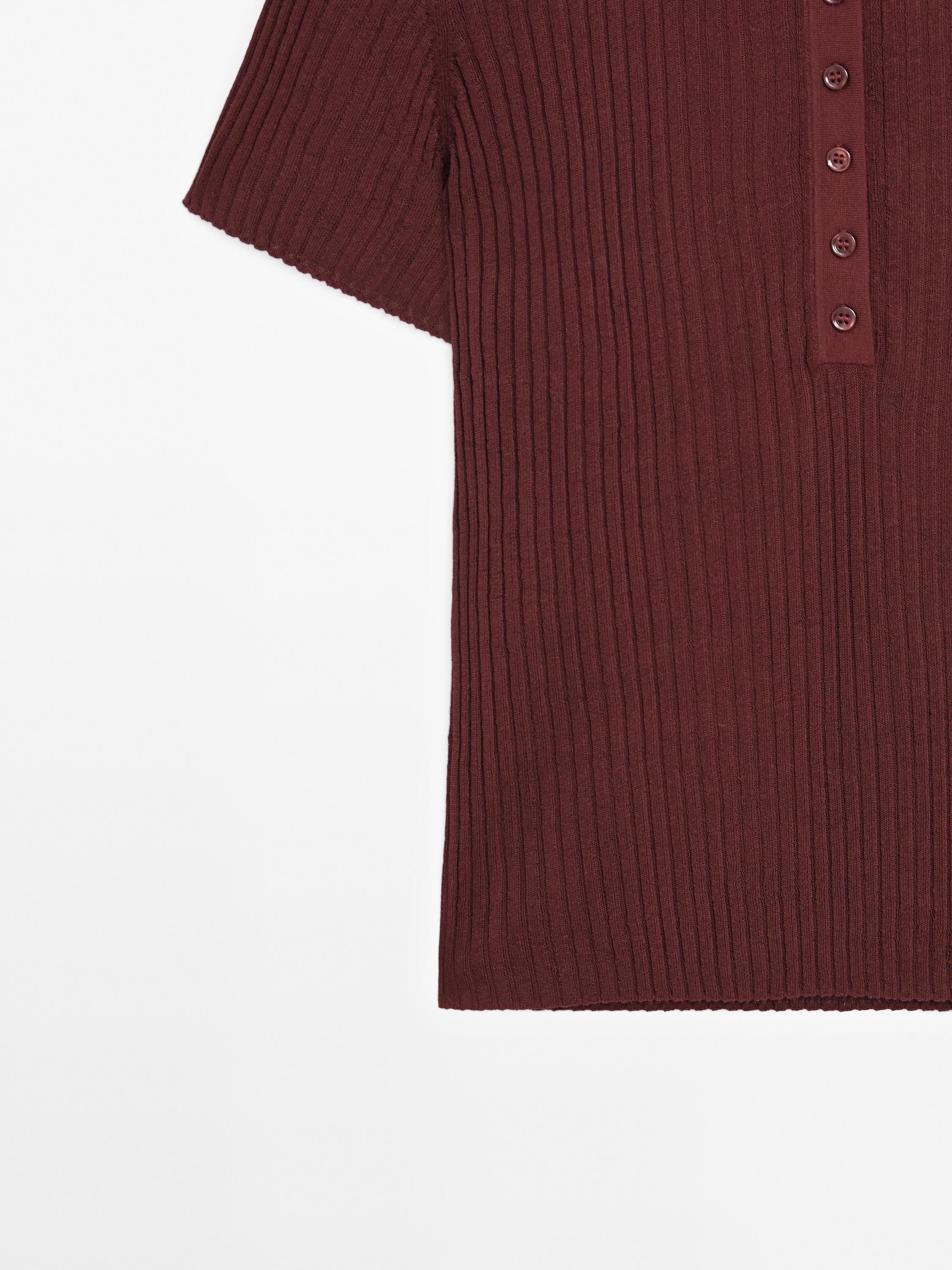 Knit cotton blend polo sweater