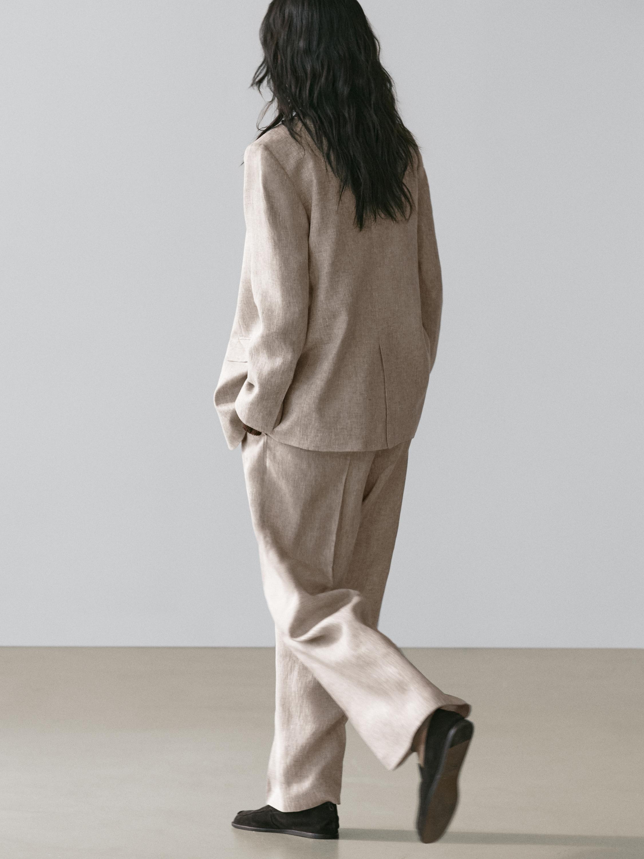 100% linen suit blazer — BEIGE