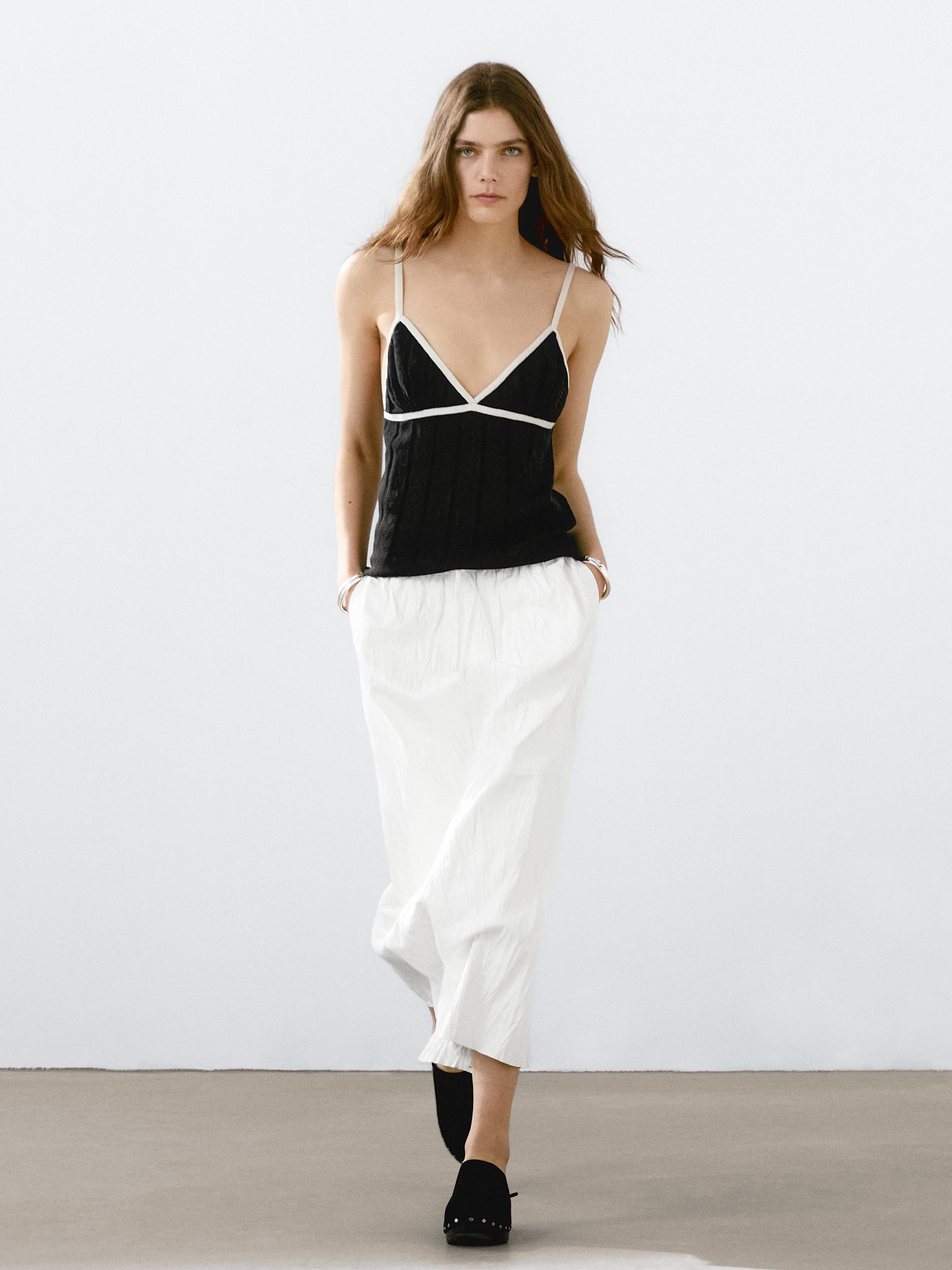 Top triangle pointelle knitted top · Морско Синьо · Dressy | Massimo Dutti