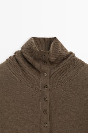 Turtleneck cardigan with button detail — KHAKI 9