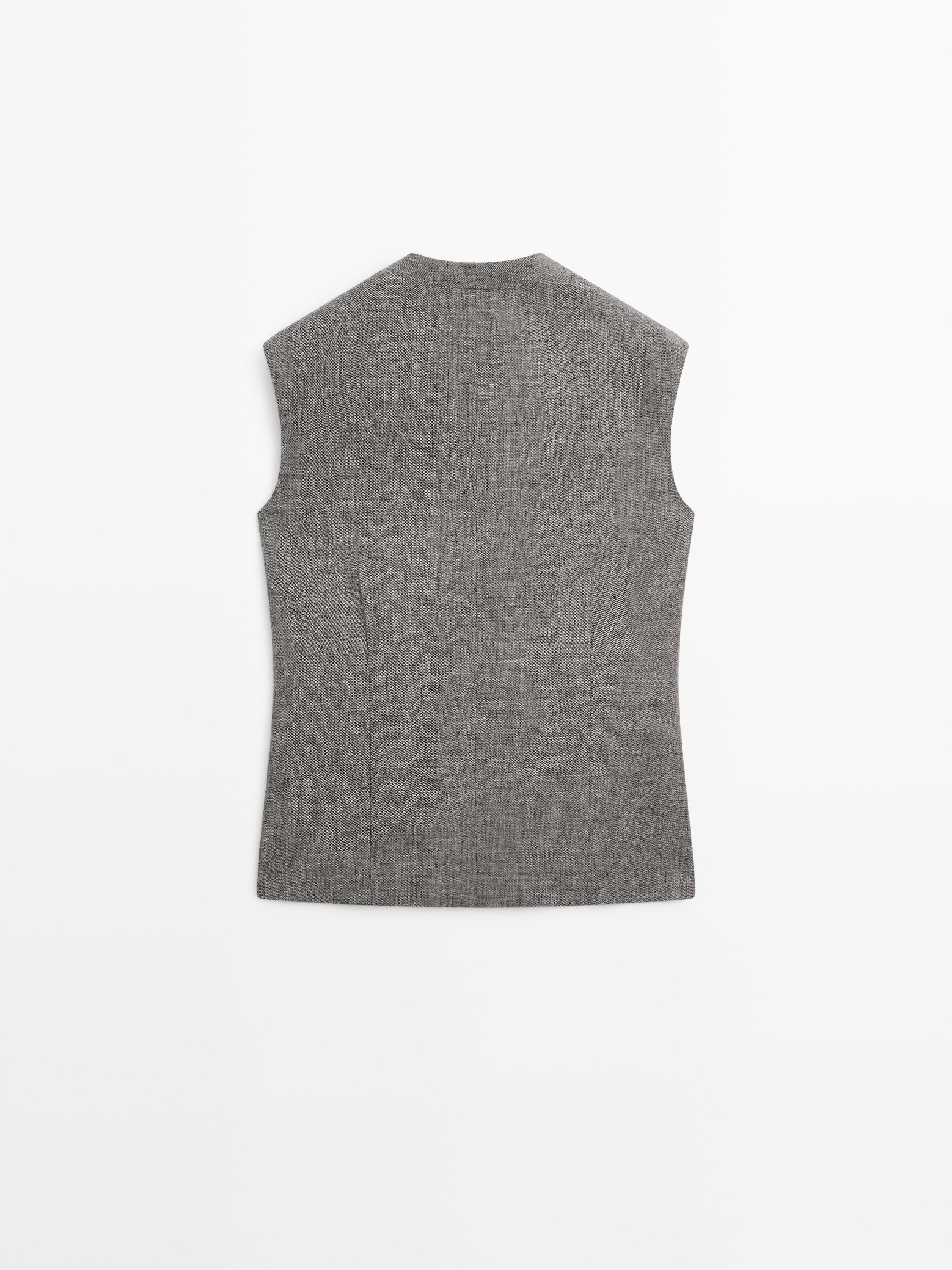 Linen waistcoat with structured shoulders — BLACK