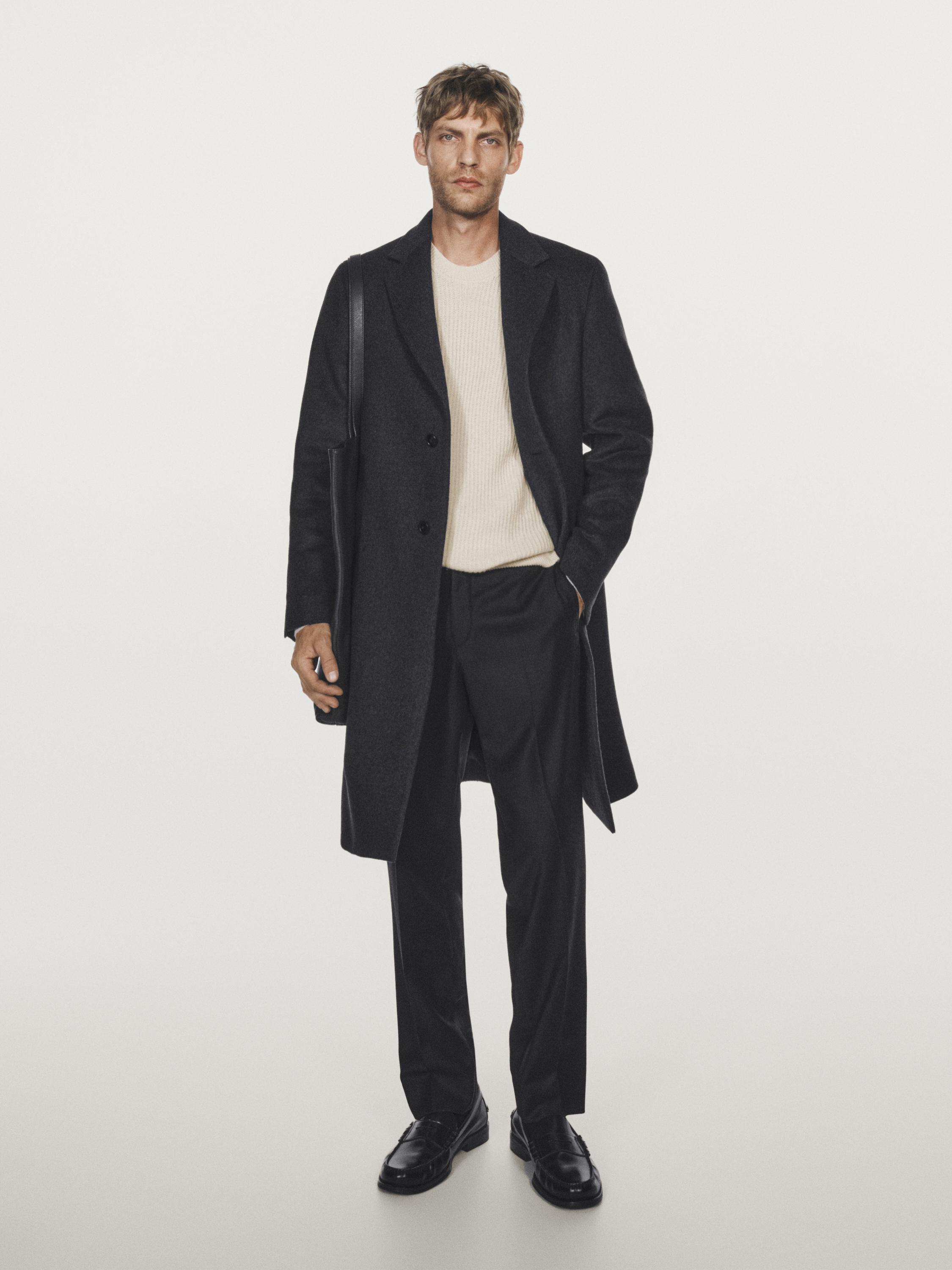 100% wool long coat with lapel collar