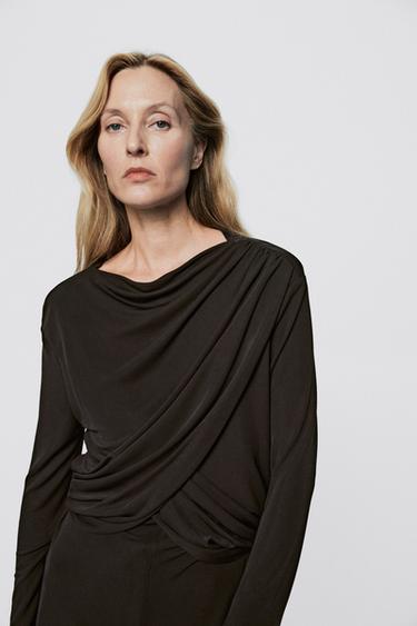 Draped long sleeve top - LIMITED EDITION — BROWN 3