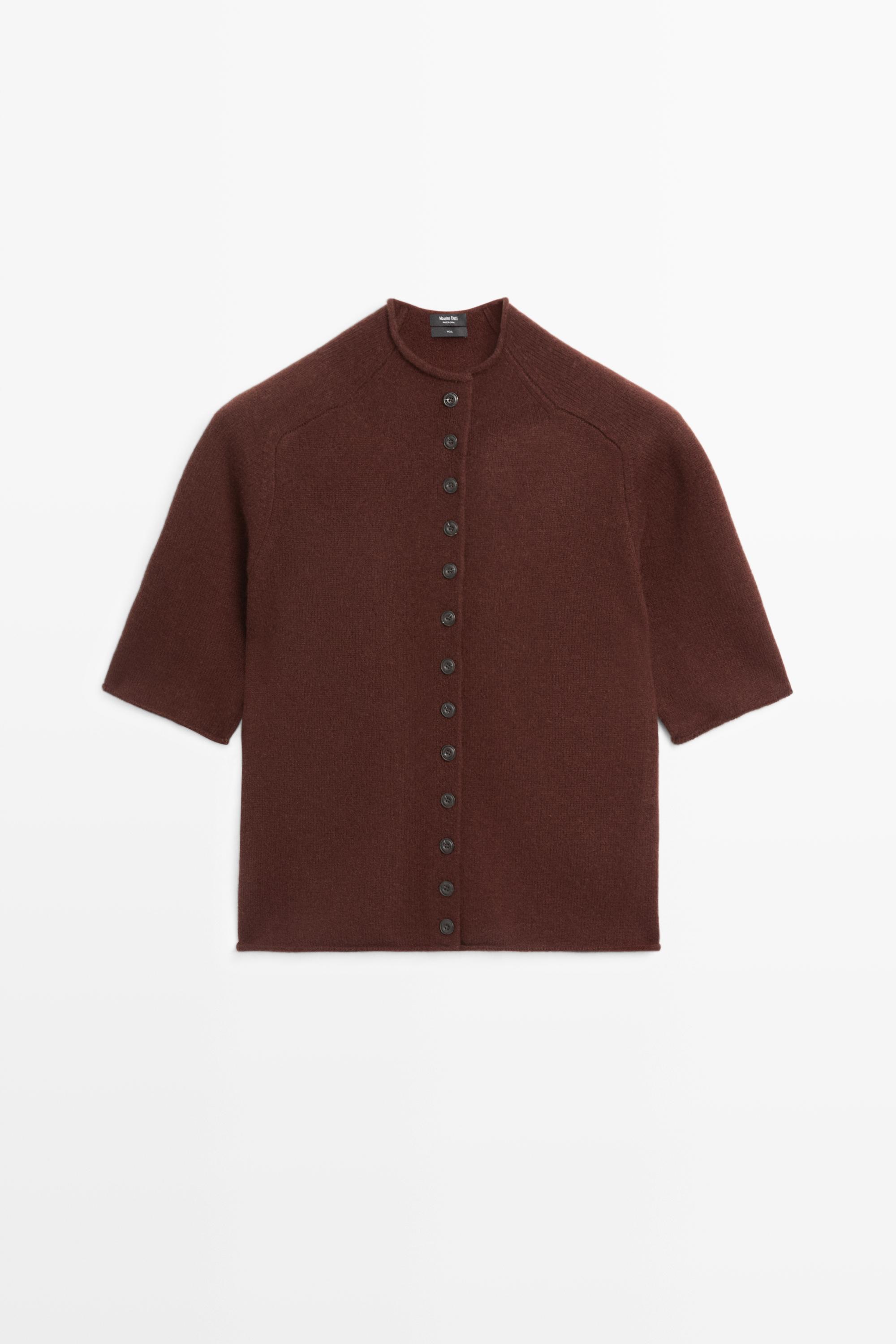 100% wool funnel neck knit cardigan