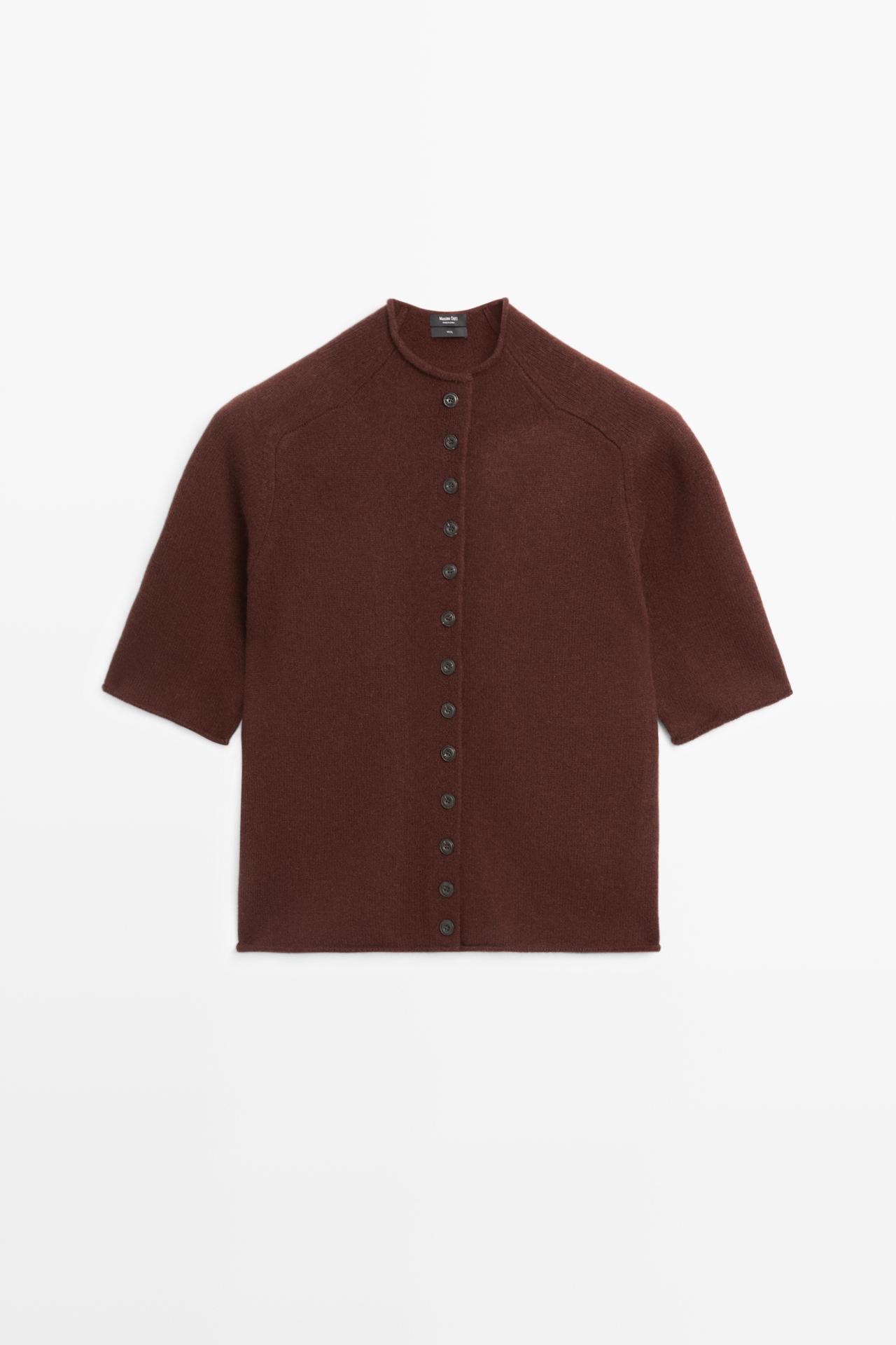 100% wool funnel neck knit cardigan — MAROON
