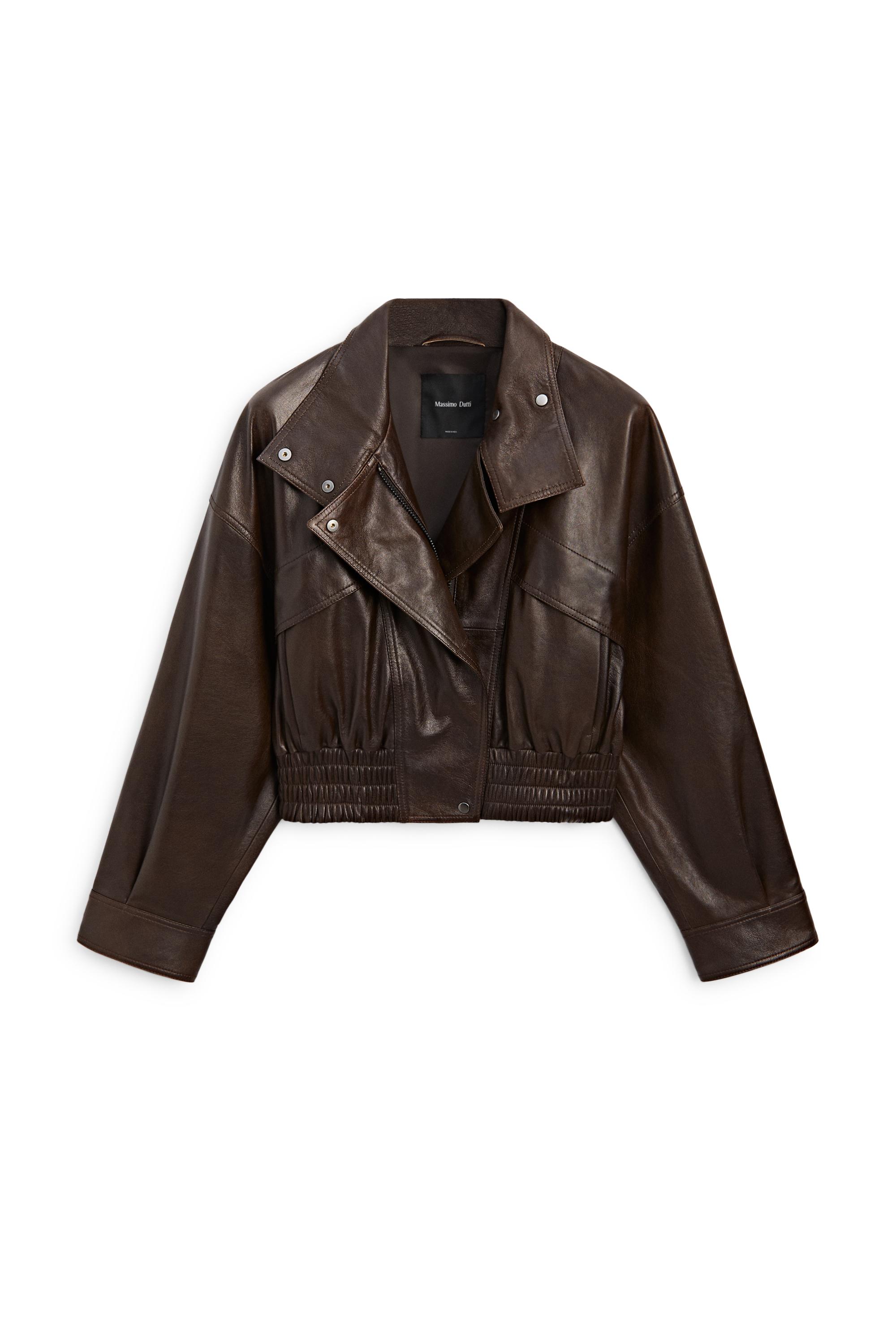 Cropped nappa leather bomber jacket — BROWN