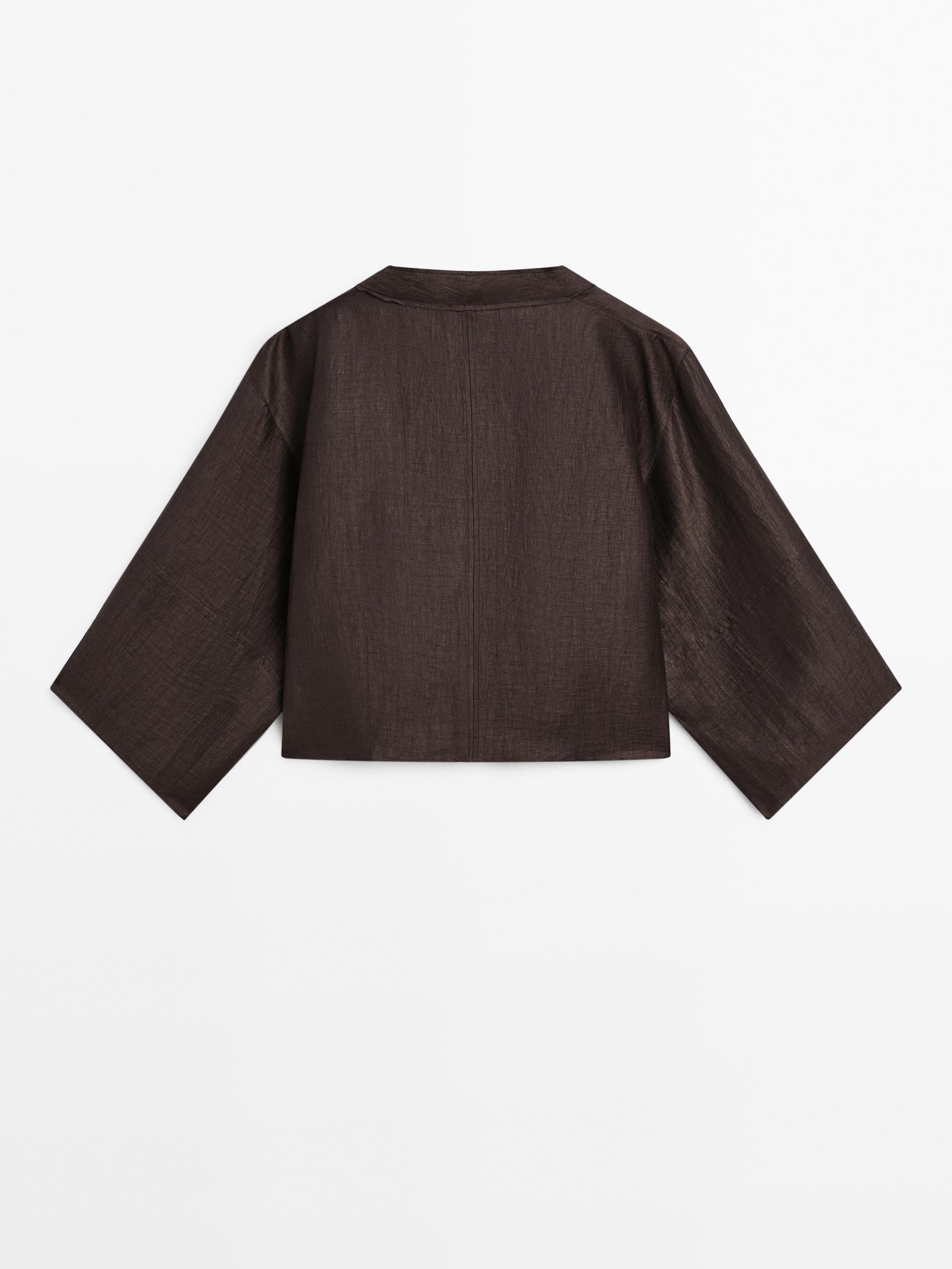 Linen blend crossover kimono