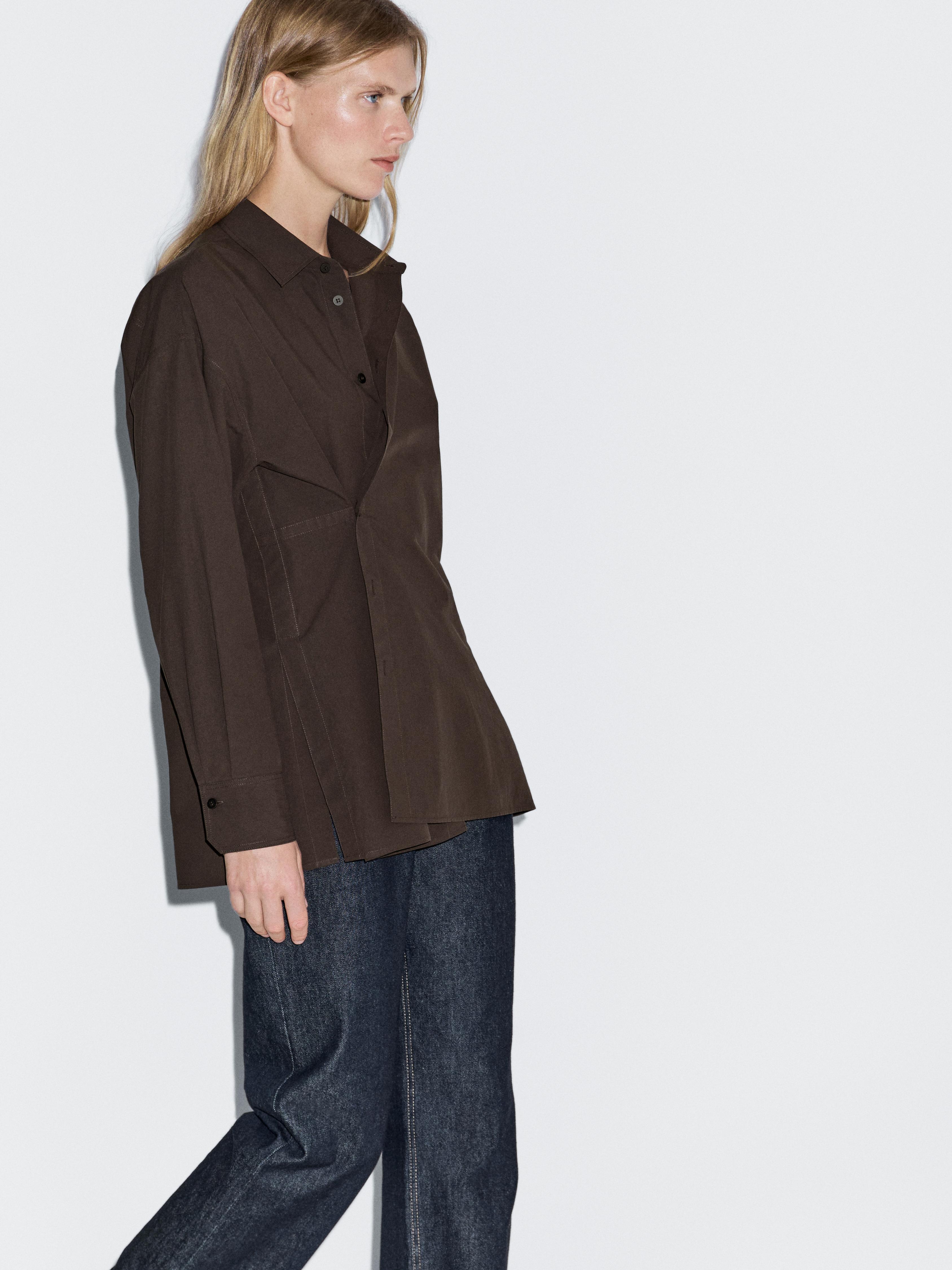 Asymmetric button-up poplin shirt