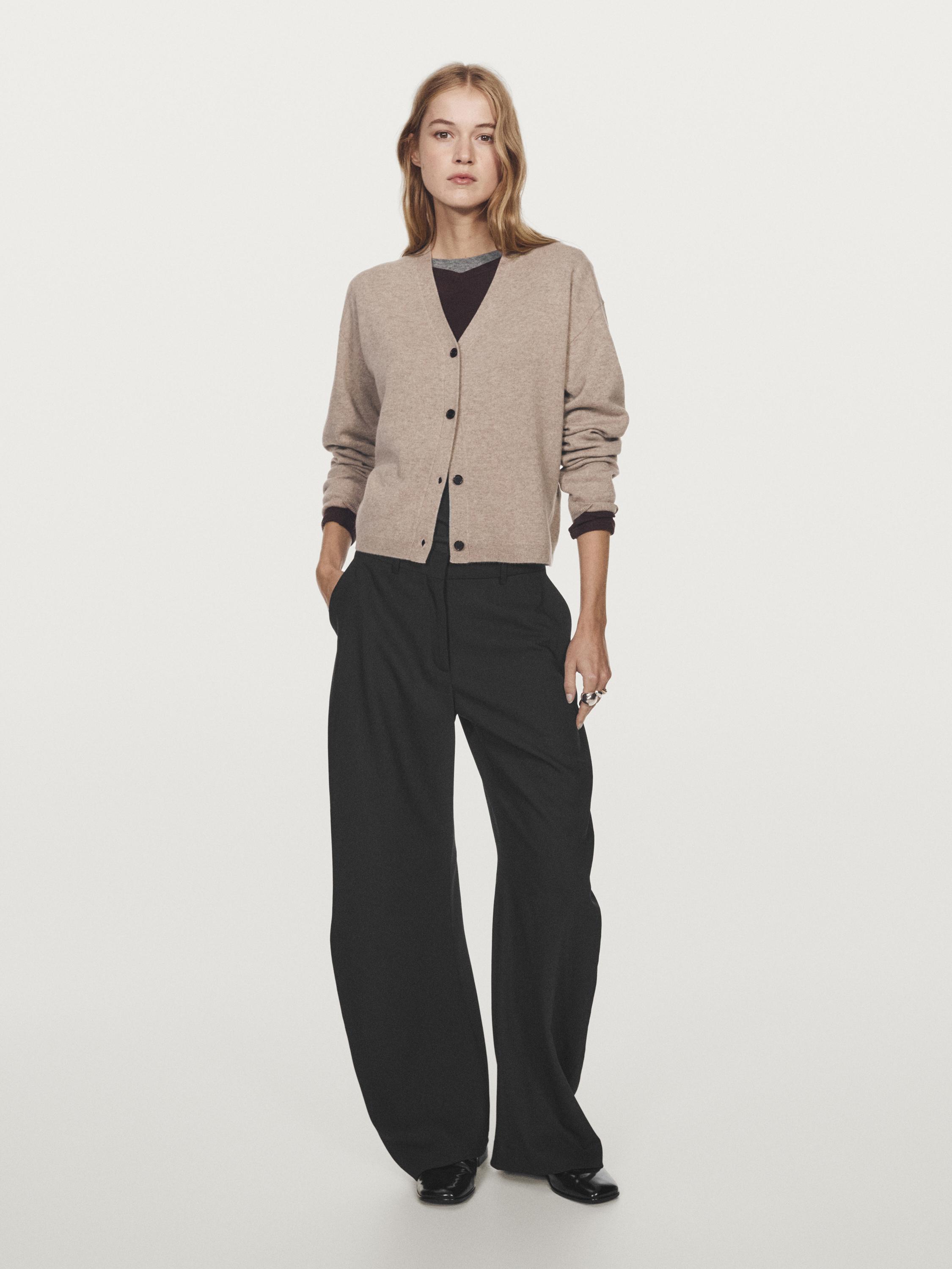 Wool blend V-neck knit cardigan