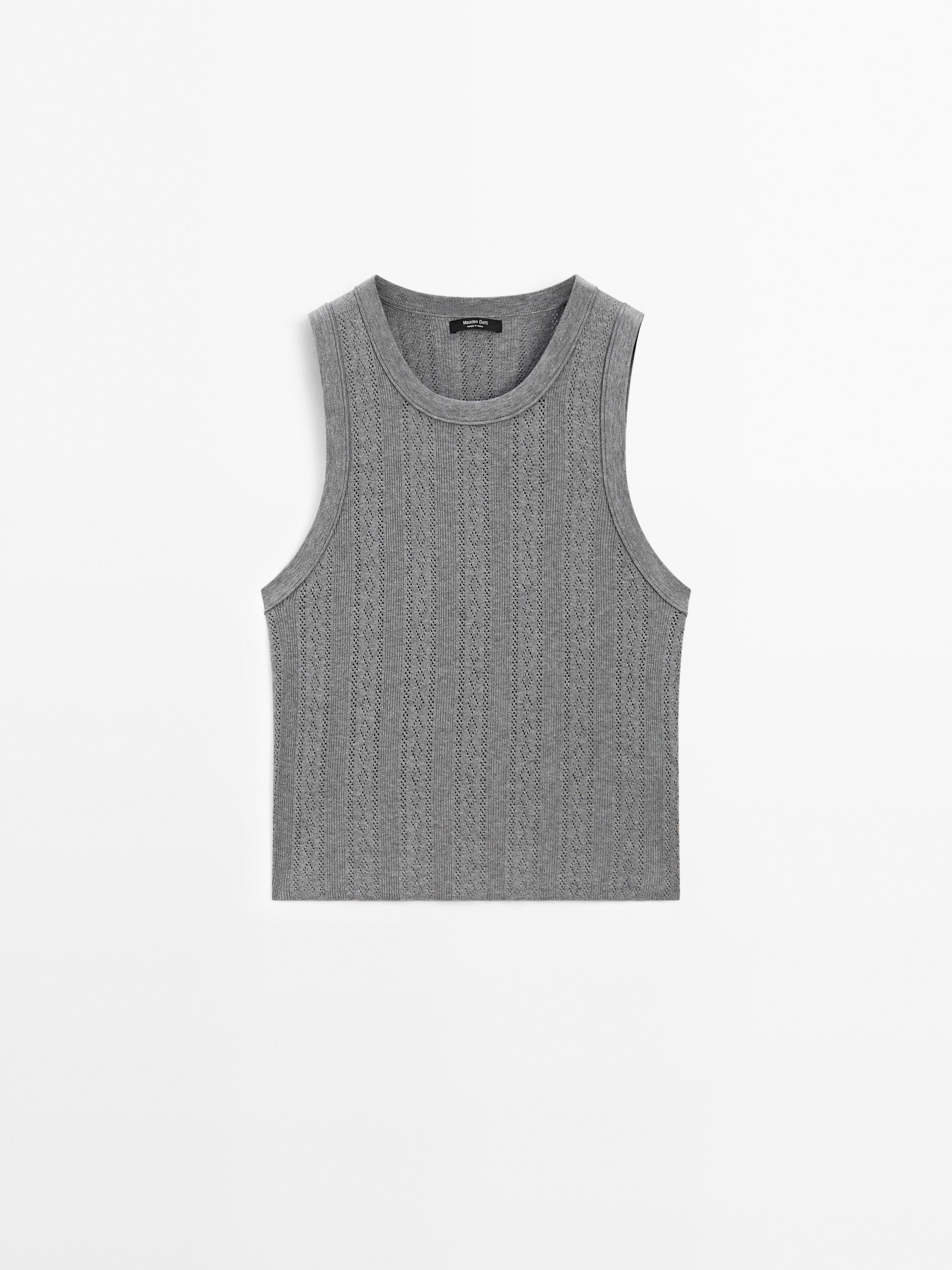 Top maille pointelle de coton mélangé