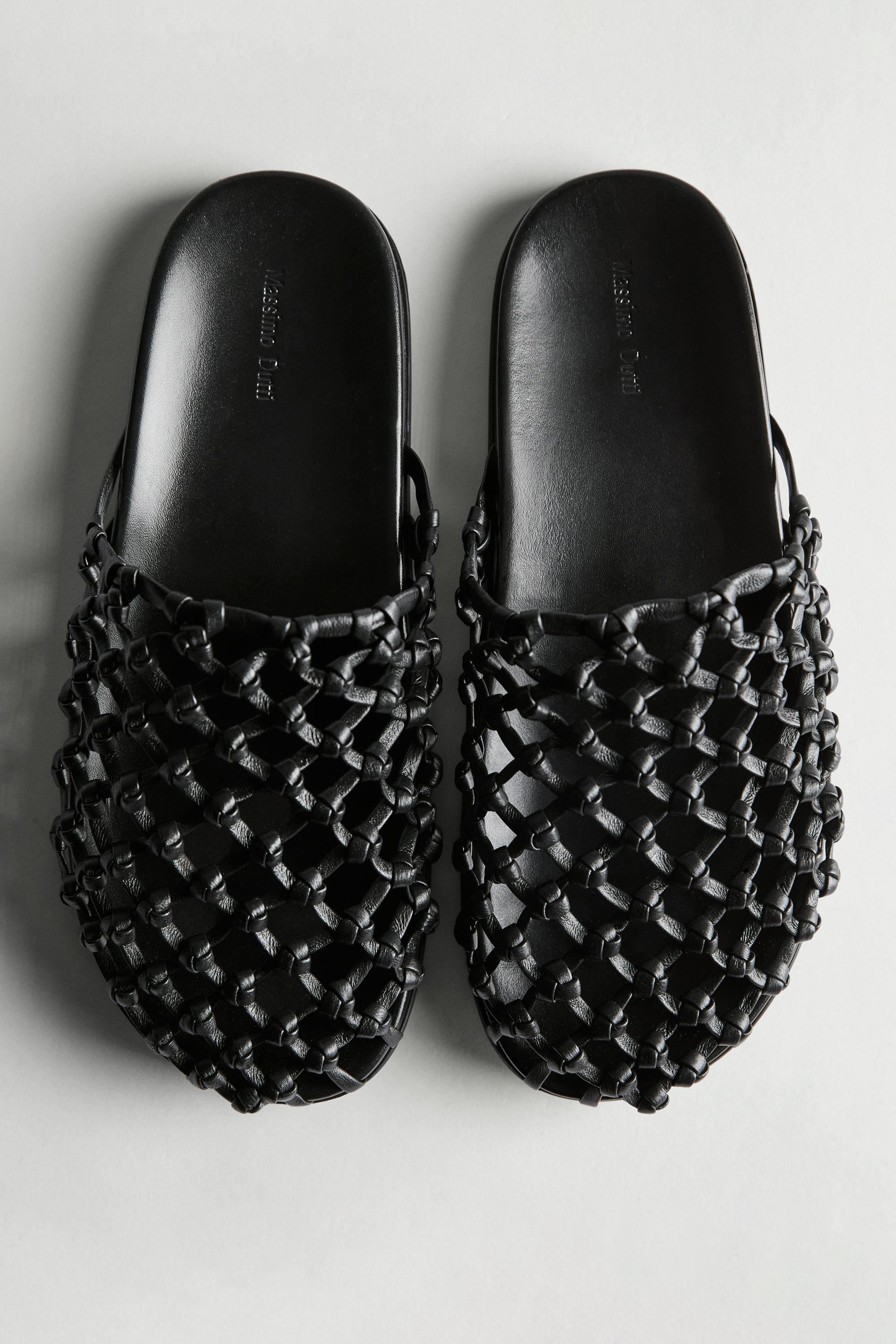 Woven leather clogs — BLACK