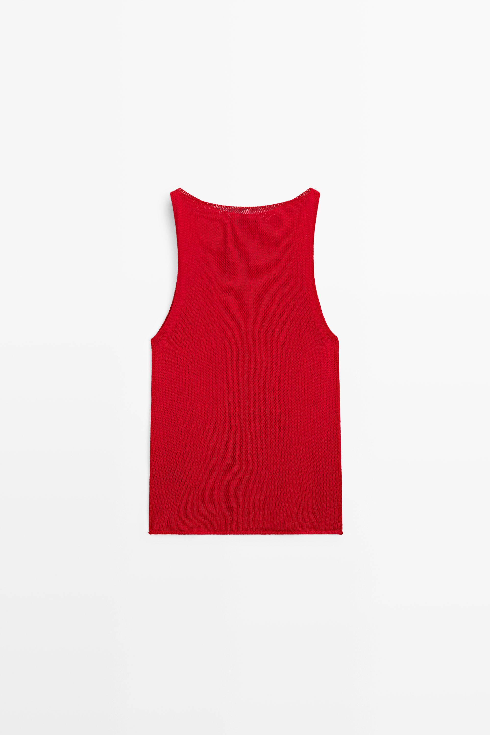 Fine-knit halter top — RED