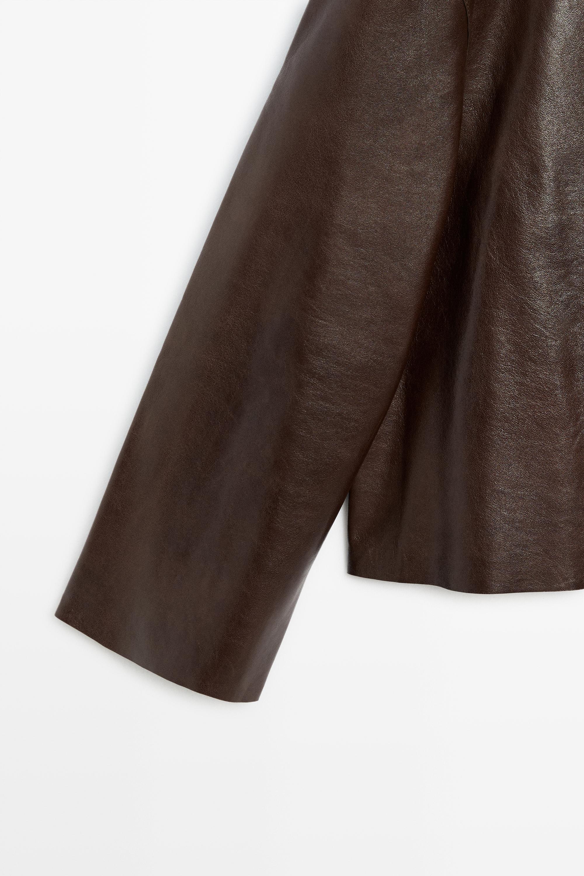 Nappa leather toggle jacket — BROWN