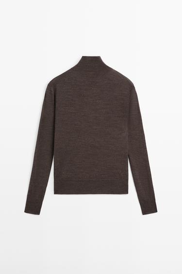 100% wool mock neck knit sweater — Chocolate 6