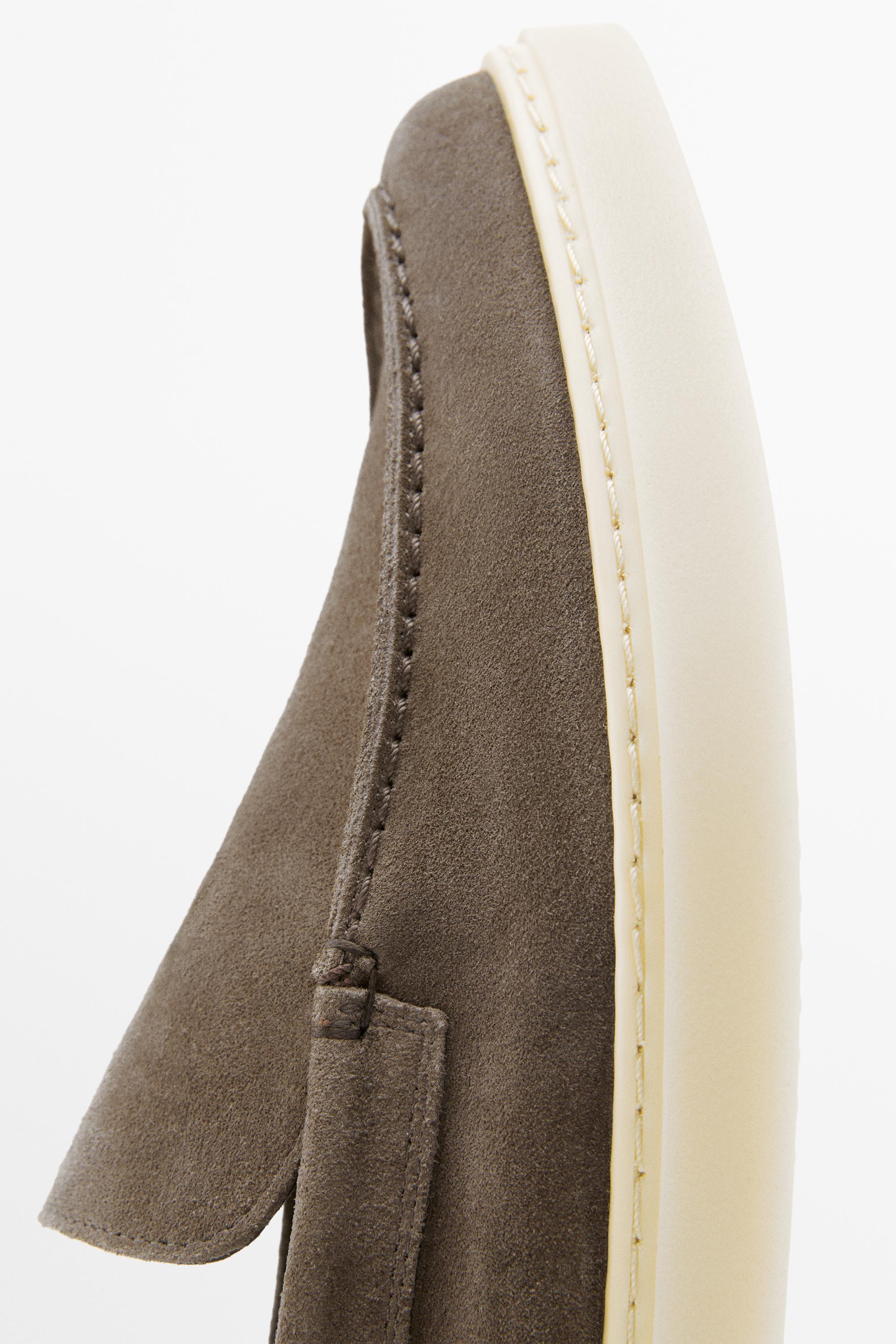 Split suede leather moc toe loafer — MINK