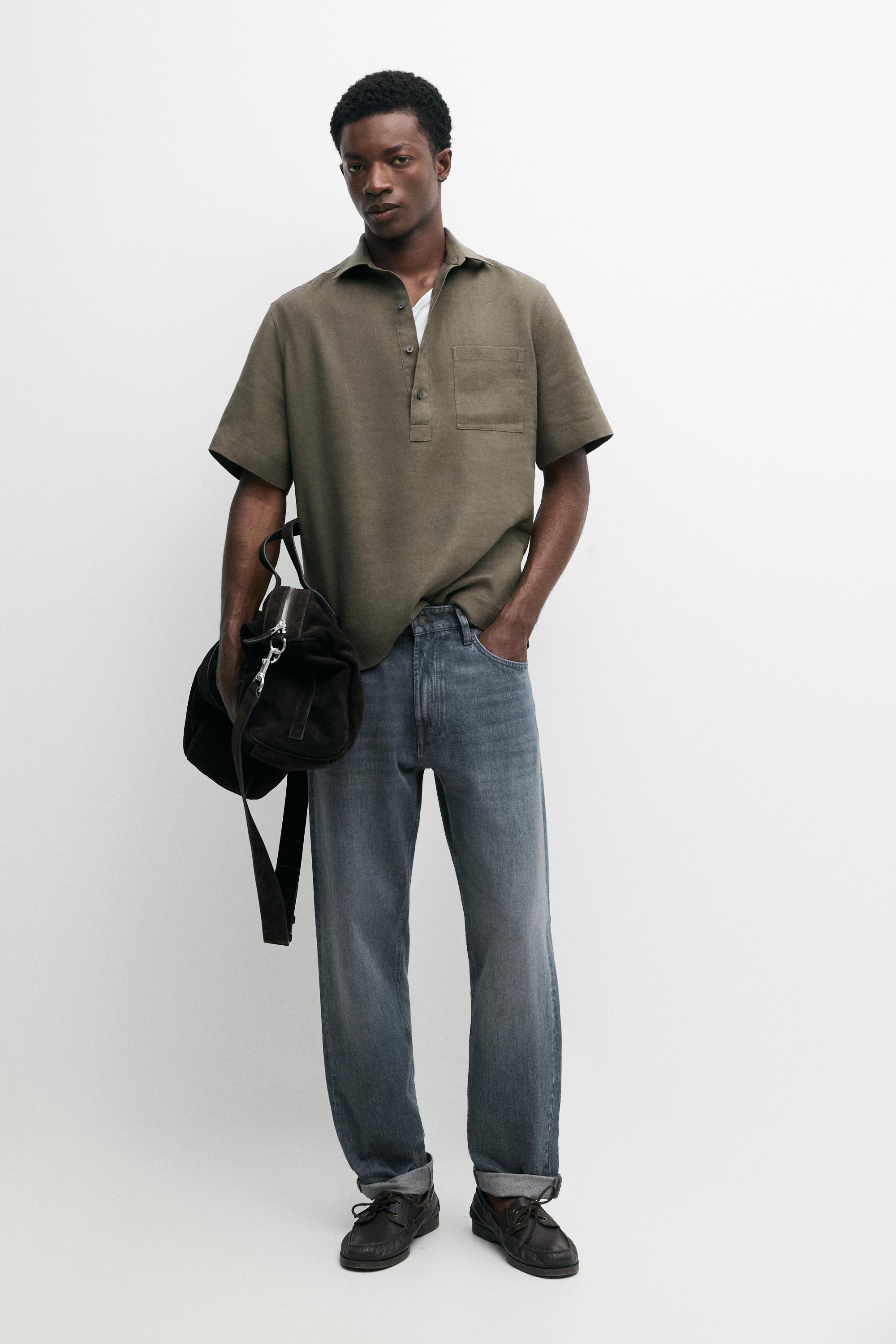 100% linen regular fit polo shirt — DARK GREEN