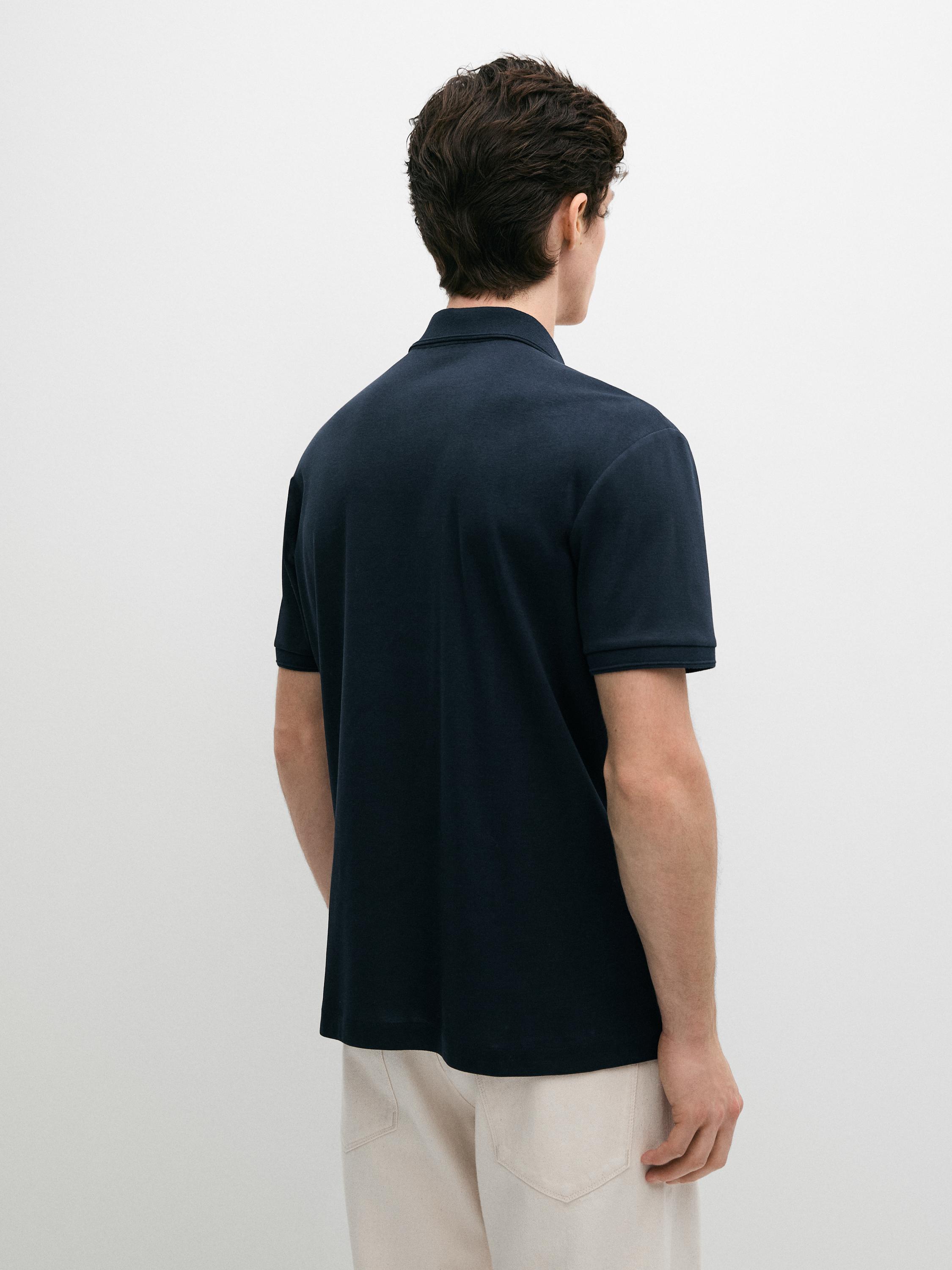 Short sleeve cotton polo shirt — NAVY BLUE