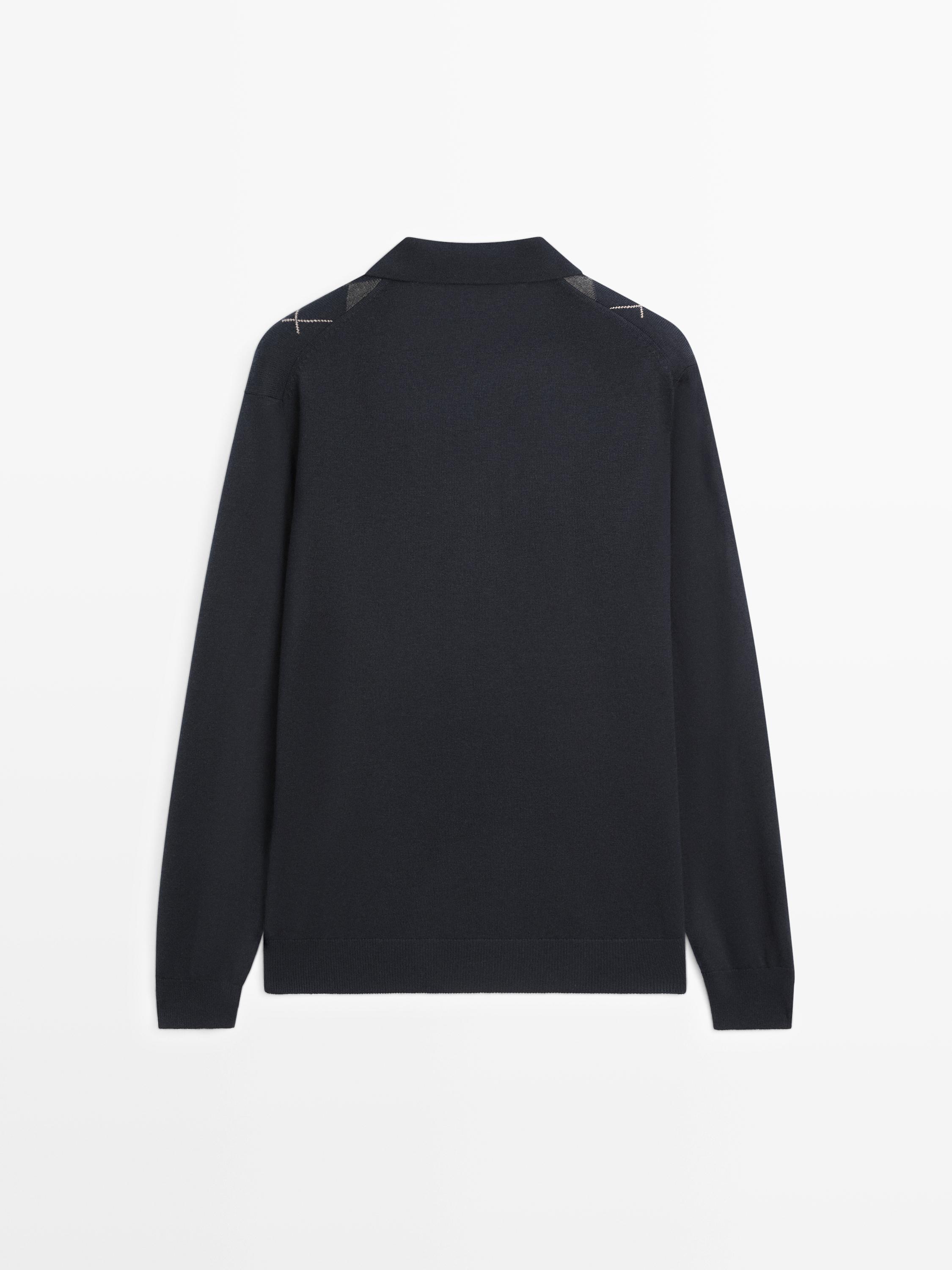 Knit sweater with argyle detailing — NAVY BLUE