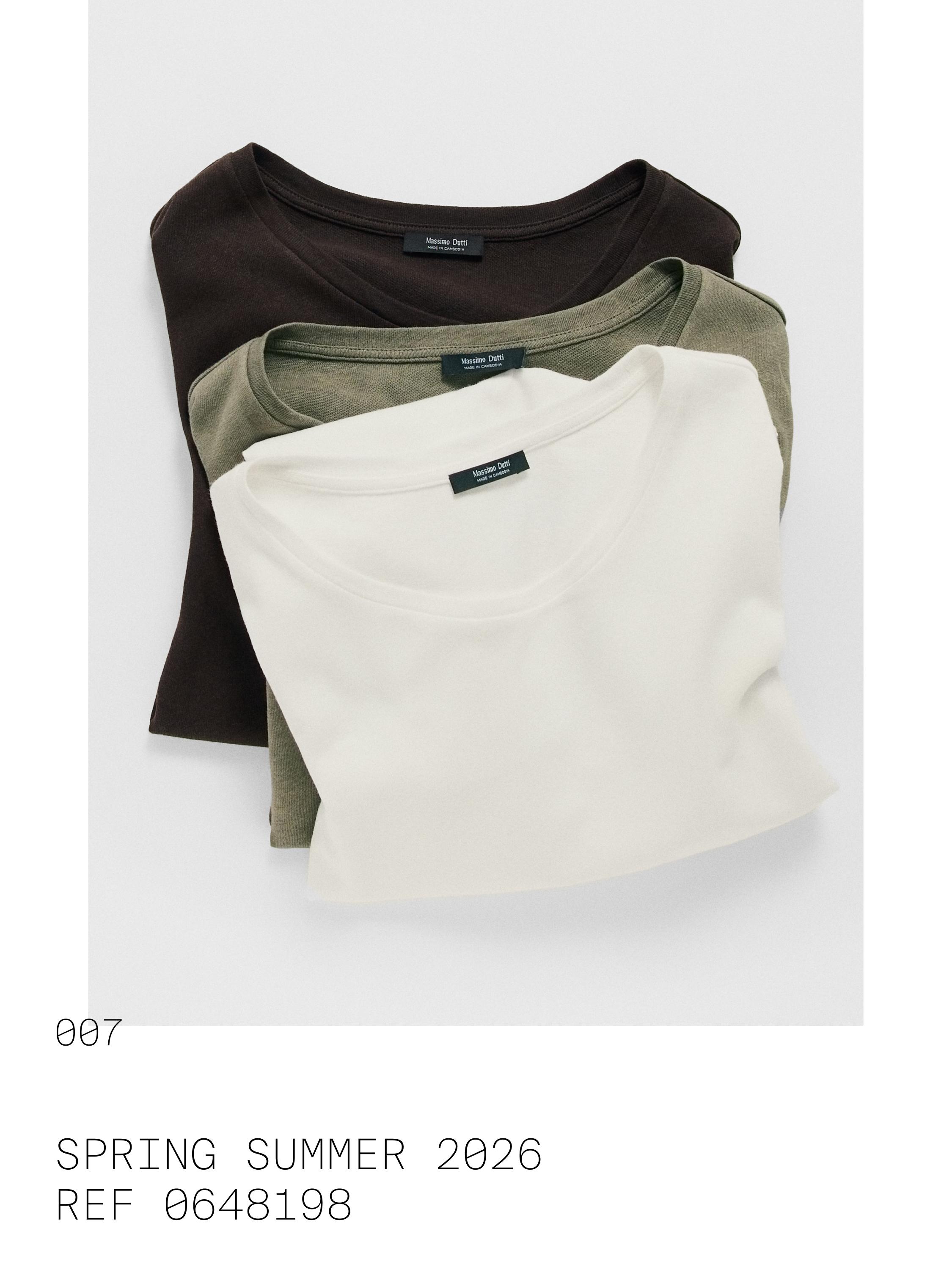 Short sleeve linen and cotton T-shirt — PALE KHAKI
