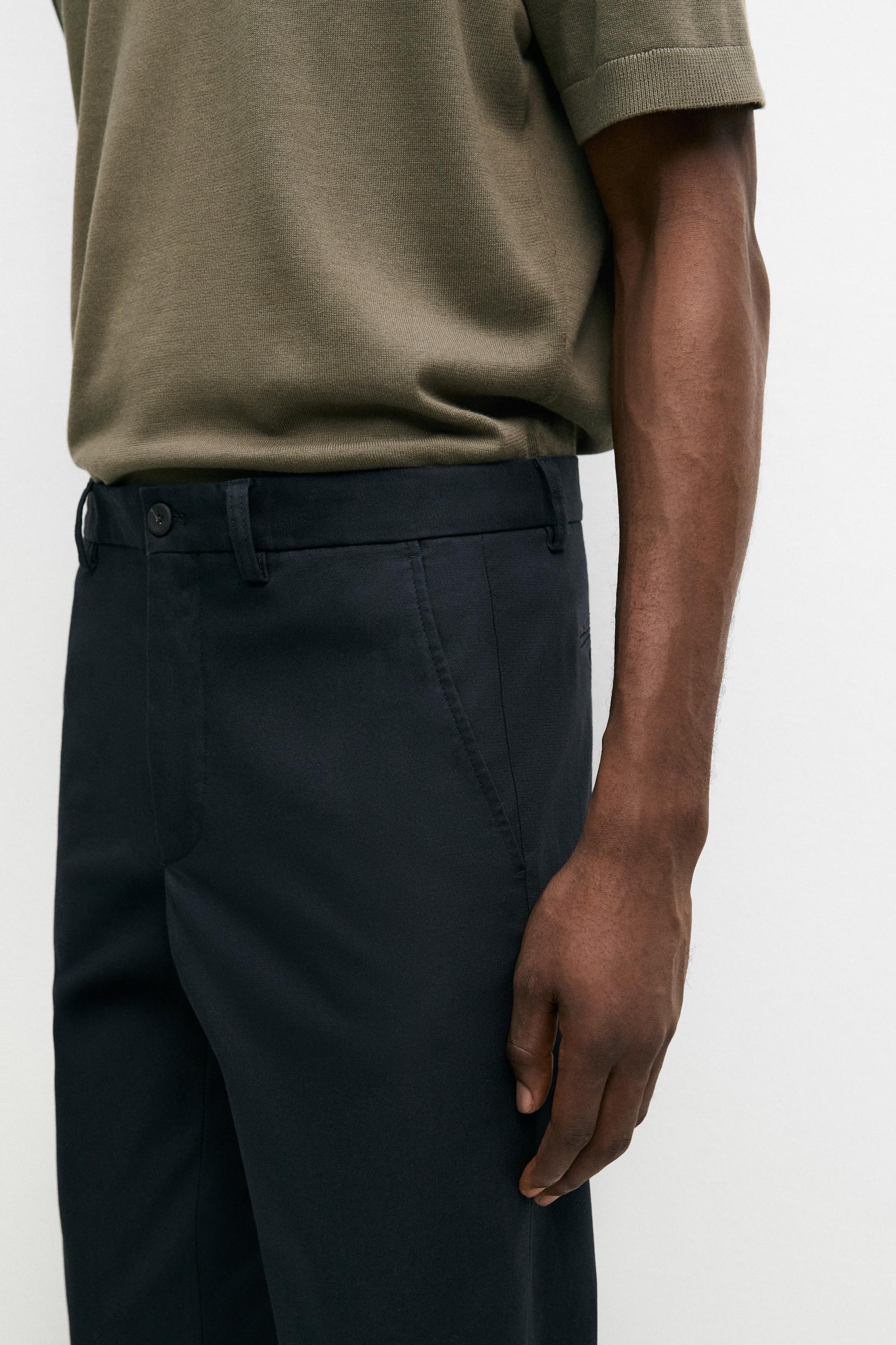Cotton blend slim fit pants — NAVY BLUE