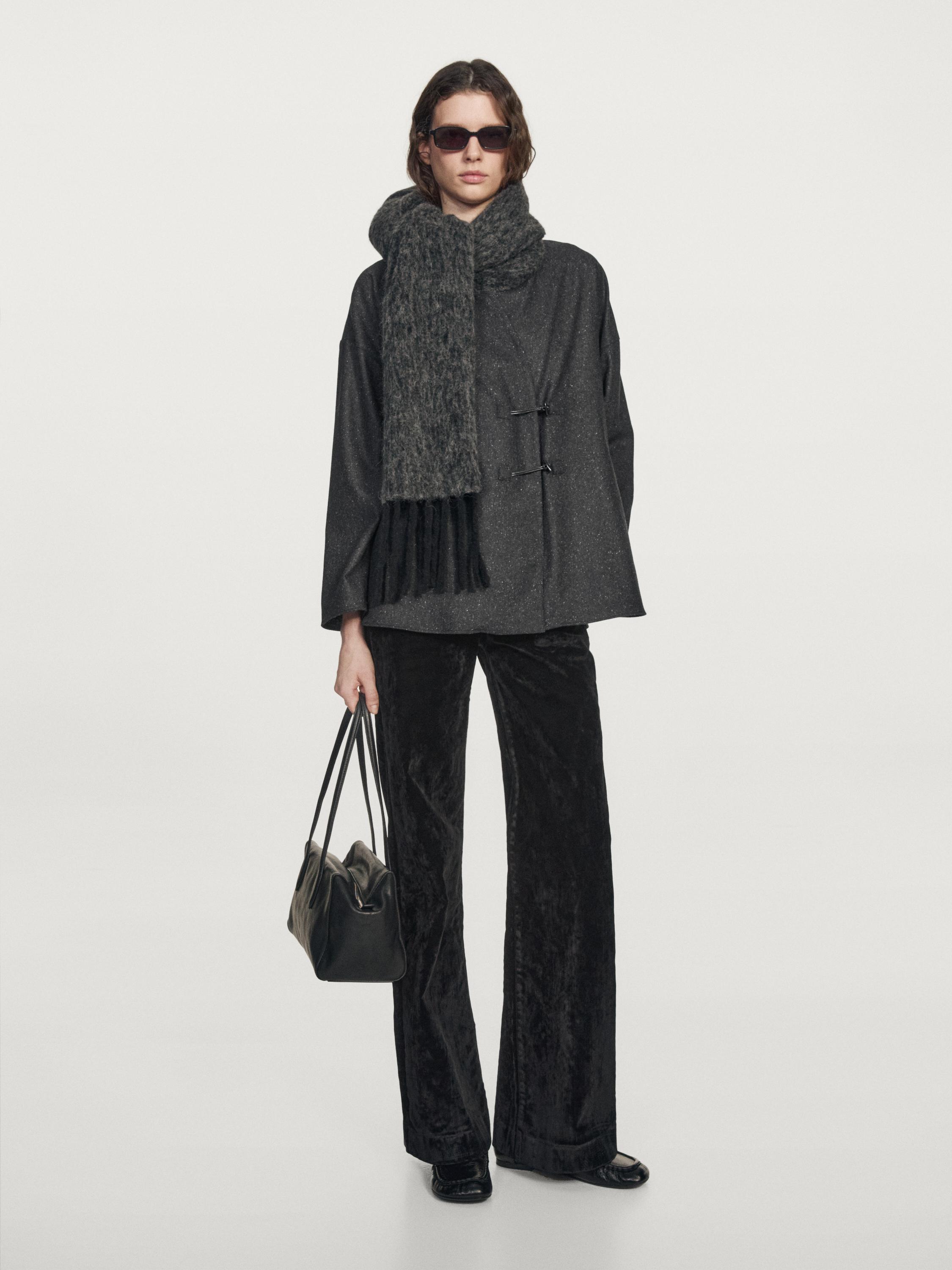 Knickerbocker yarn effect wool blend shirt with horn button detail