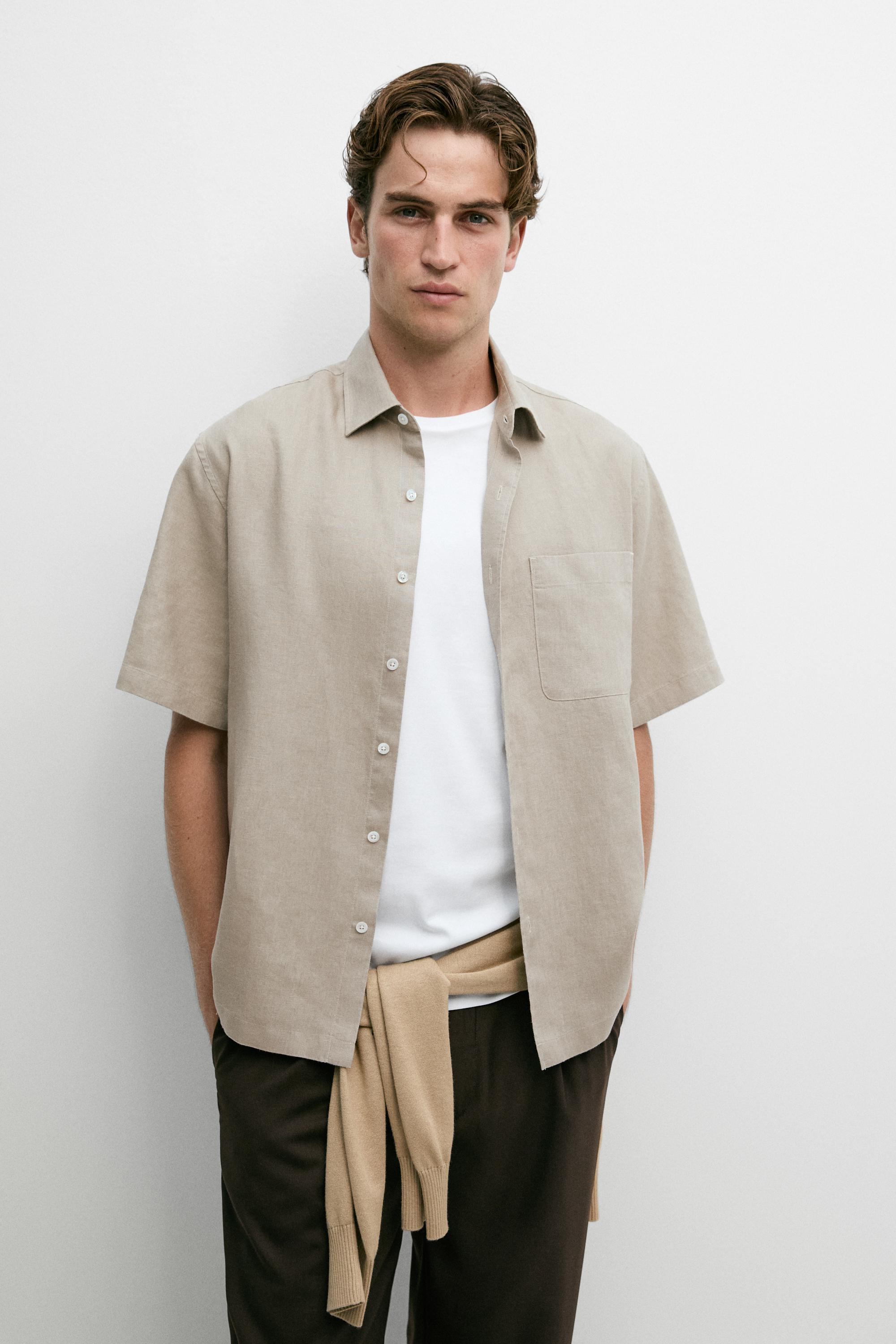 100% linen short sleeve shirt — SAND
