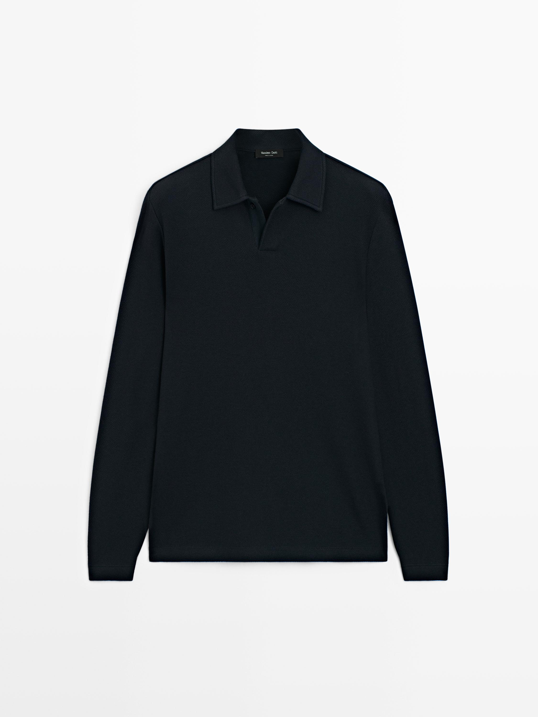 Textúrované polo tričko s dlhým rukávom