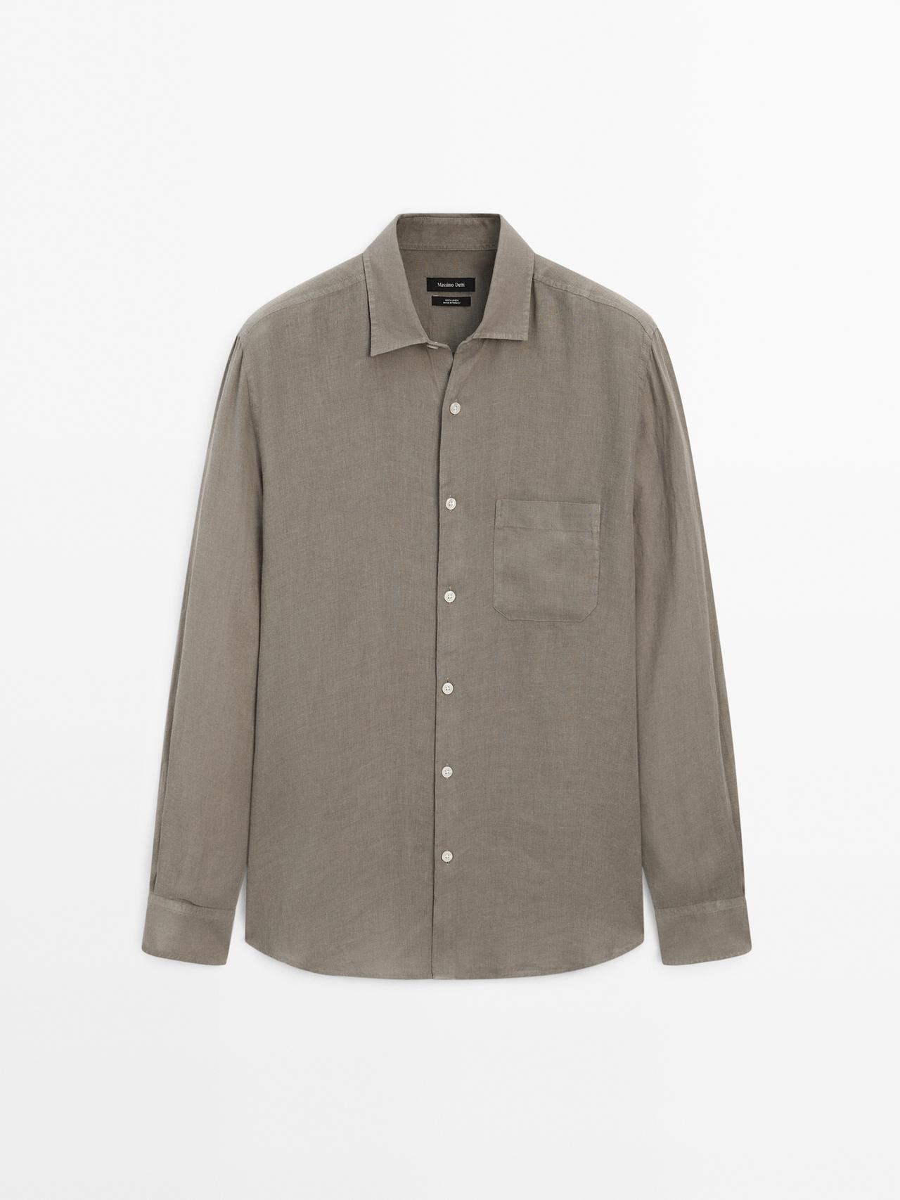 Massimo Dutti - Herre - Regular Fit Skjorte Med Lommedetalje - Mulvarpegrå - M