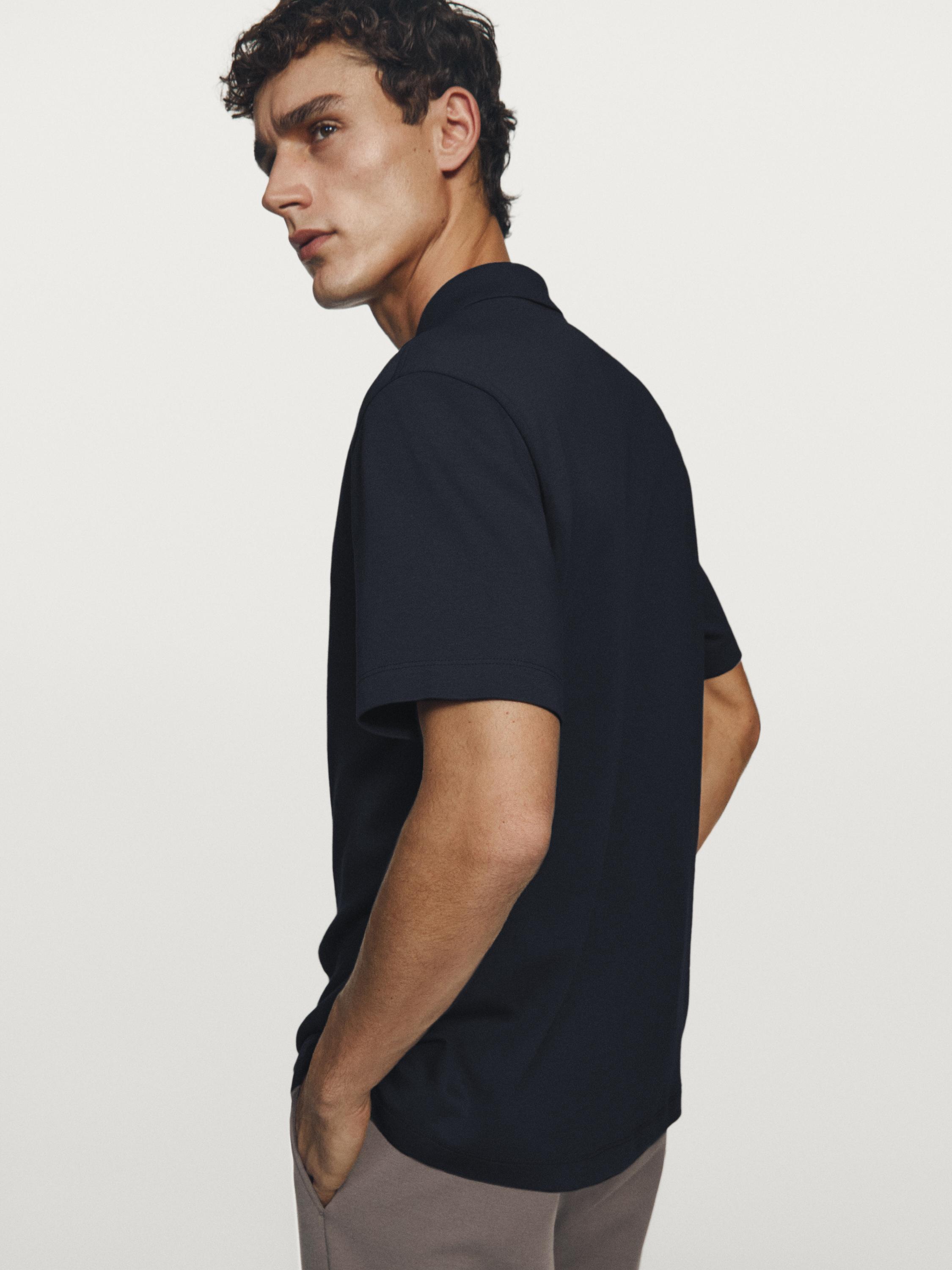 Short sleeve cotton polo shirt — NAVY BLUE