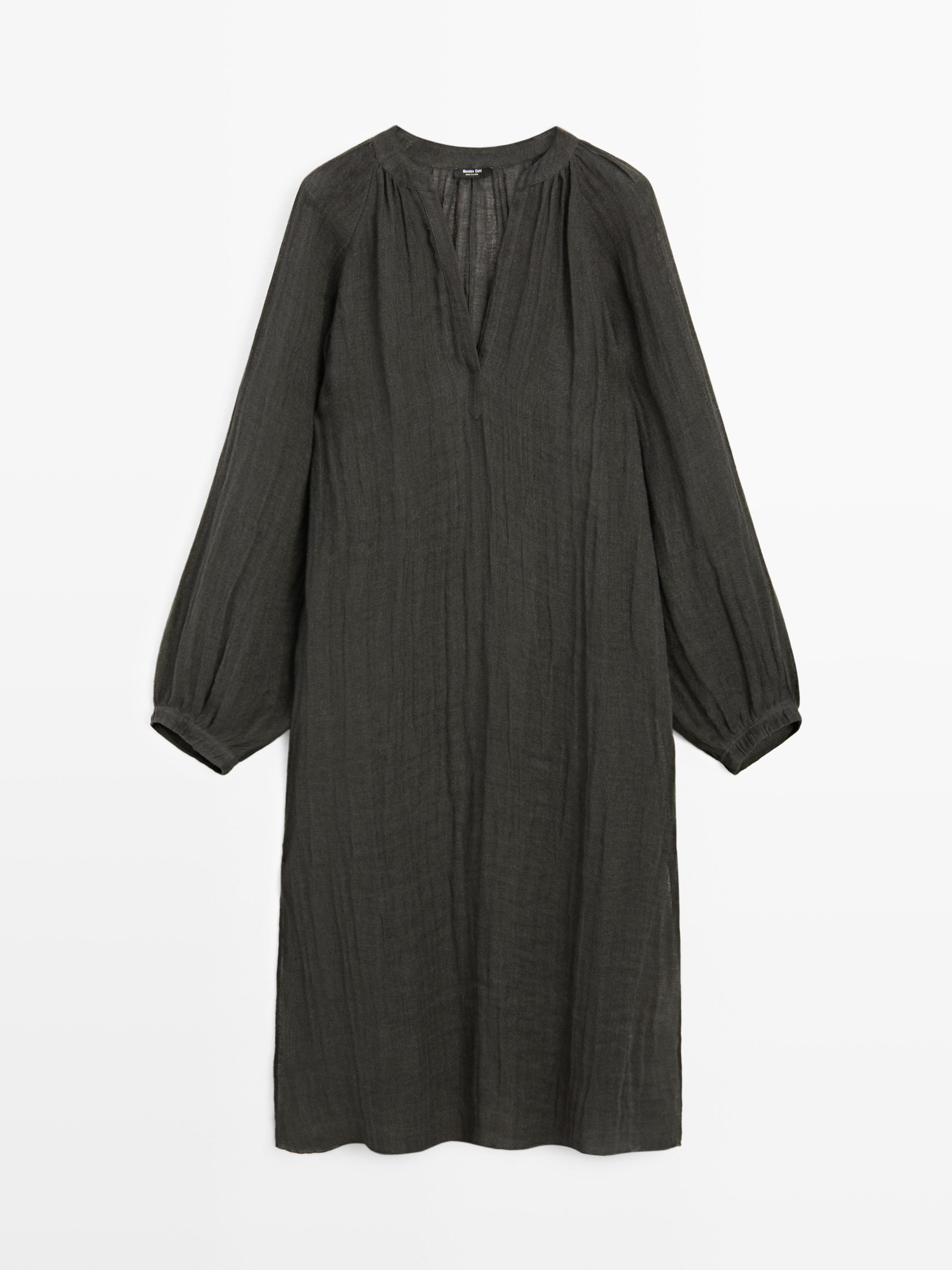 Flowing 100% linen long oversize blouse — DARK GREY