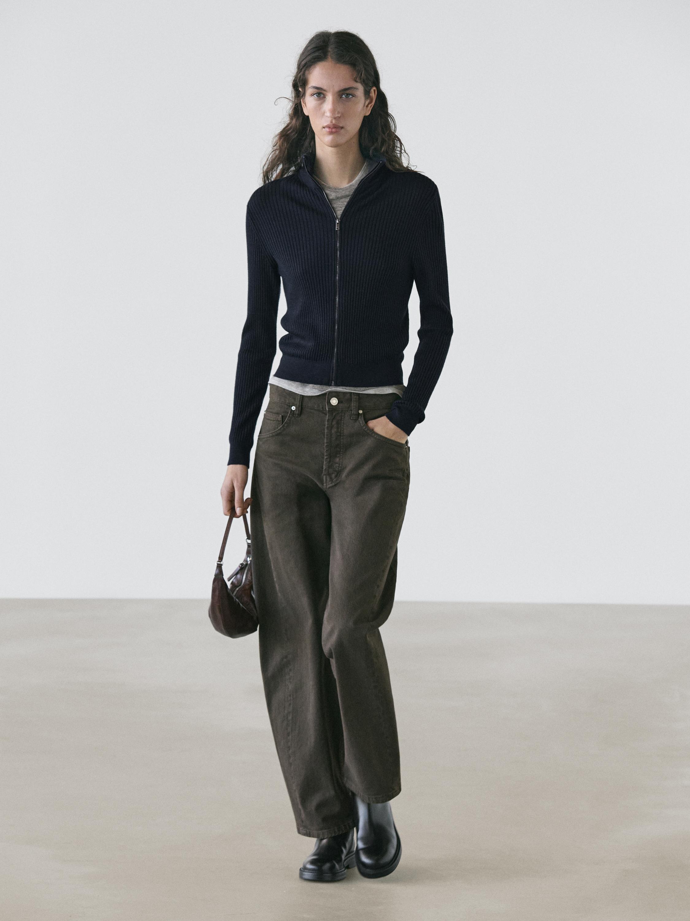 Wool zip-up cardigan