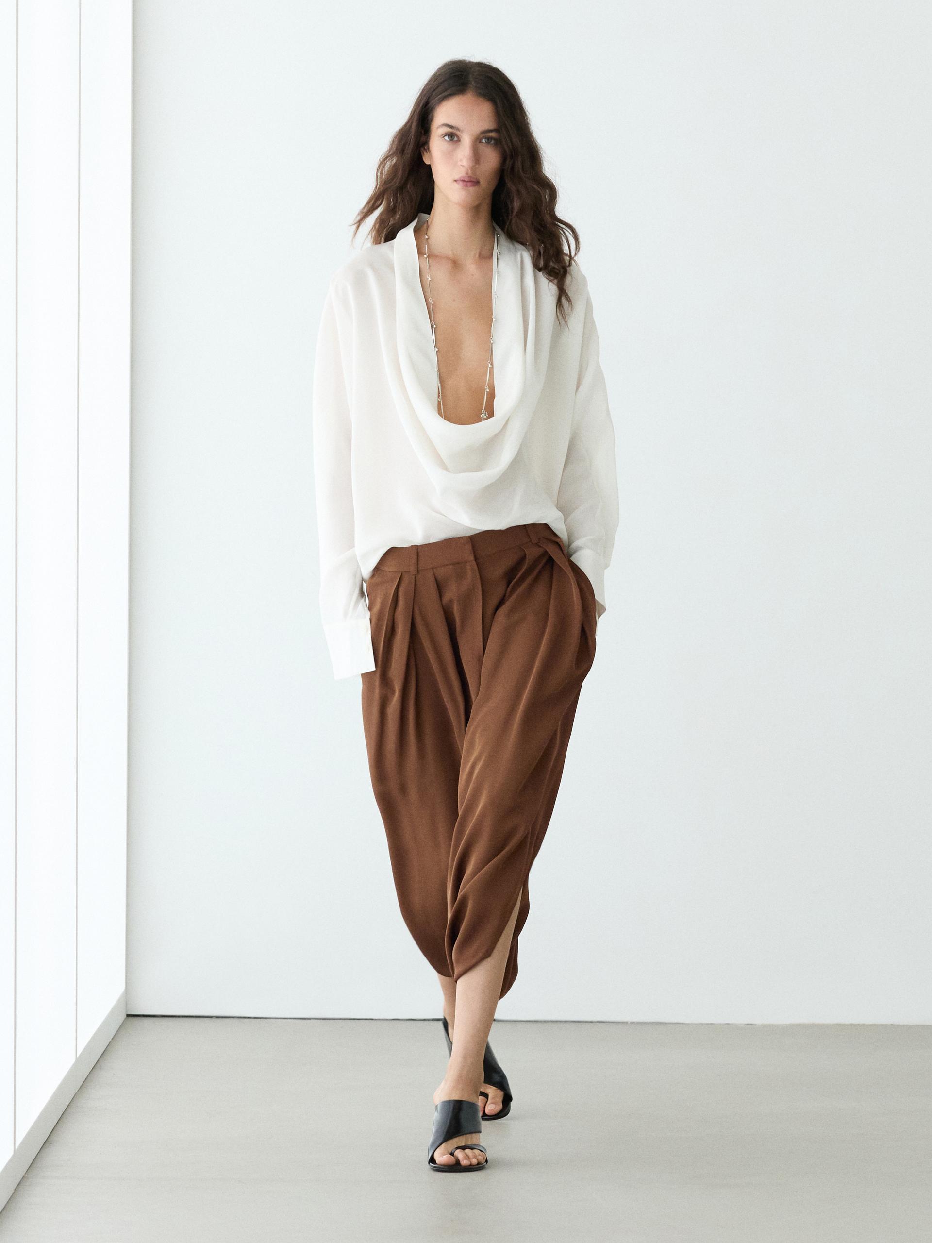 Gonna Pantalone Morbida Con Pieghe - Lavato - 38 (It 42) - Massimo Dutti - Femminile