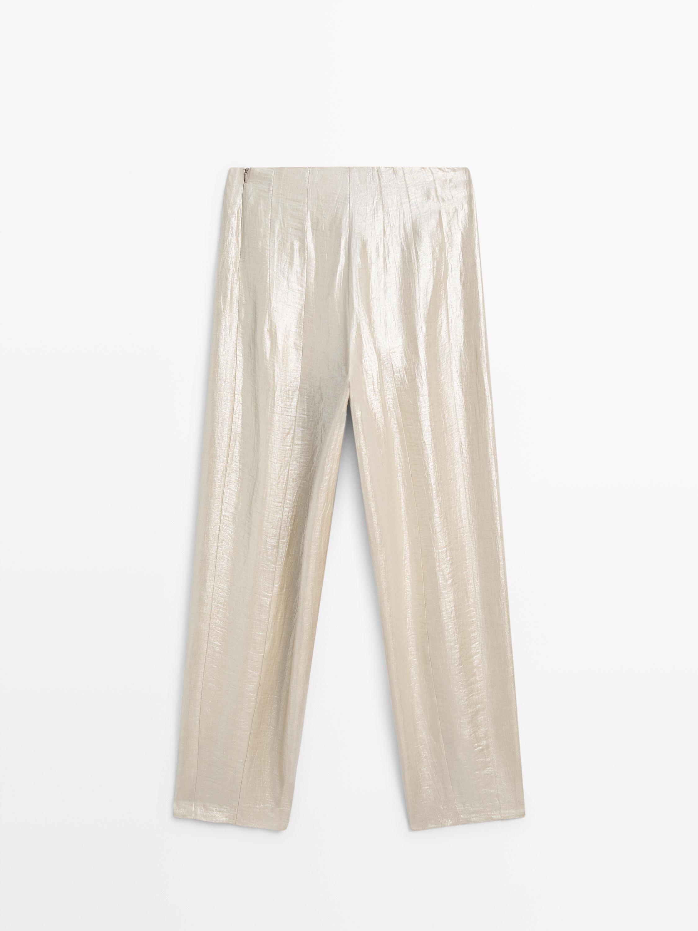 Flowing metallic linen trousers — BEIGE