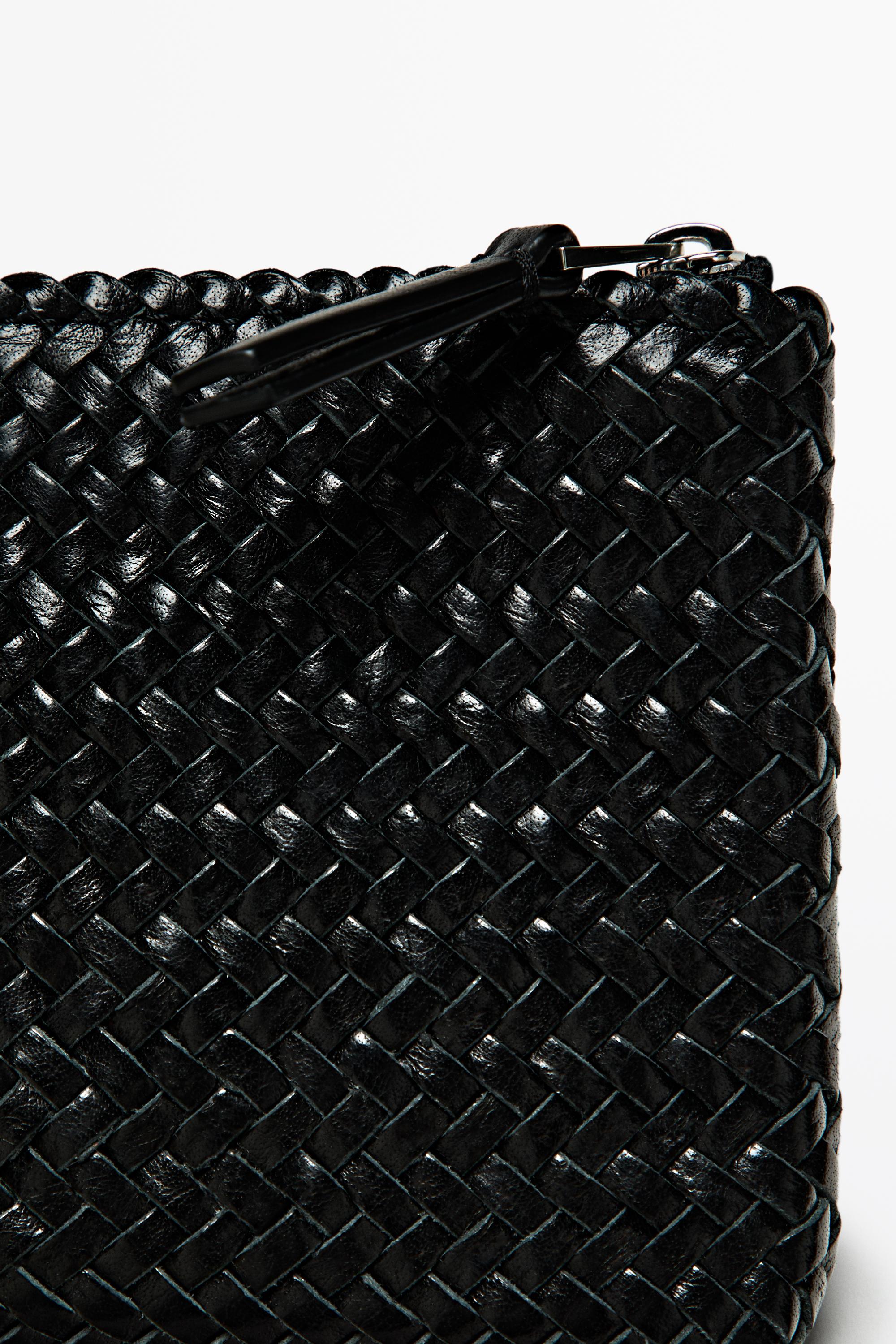 Braided nappa leather pouch bag — BLACK