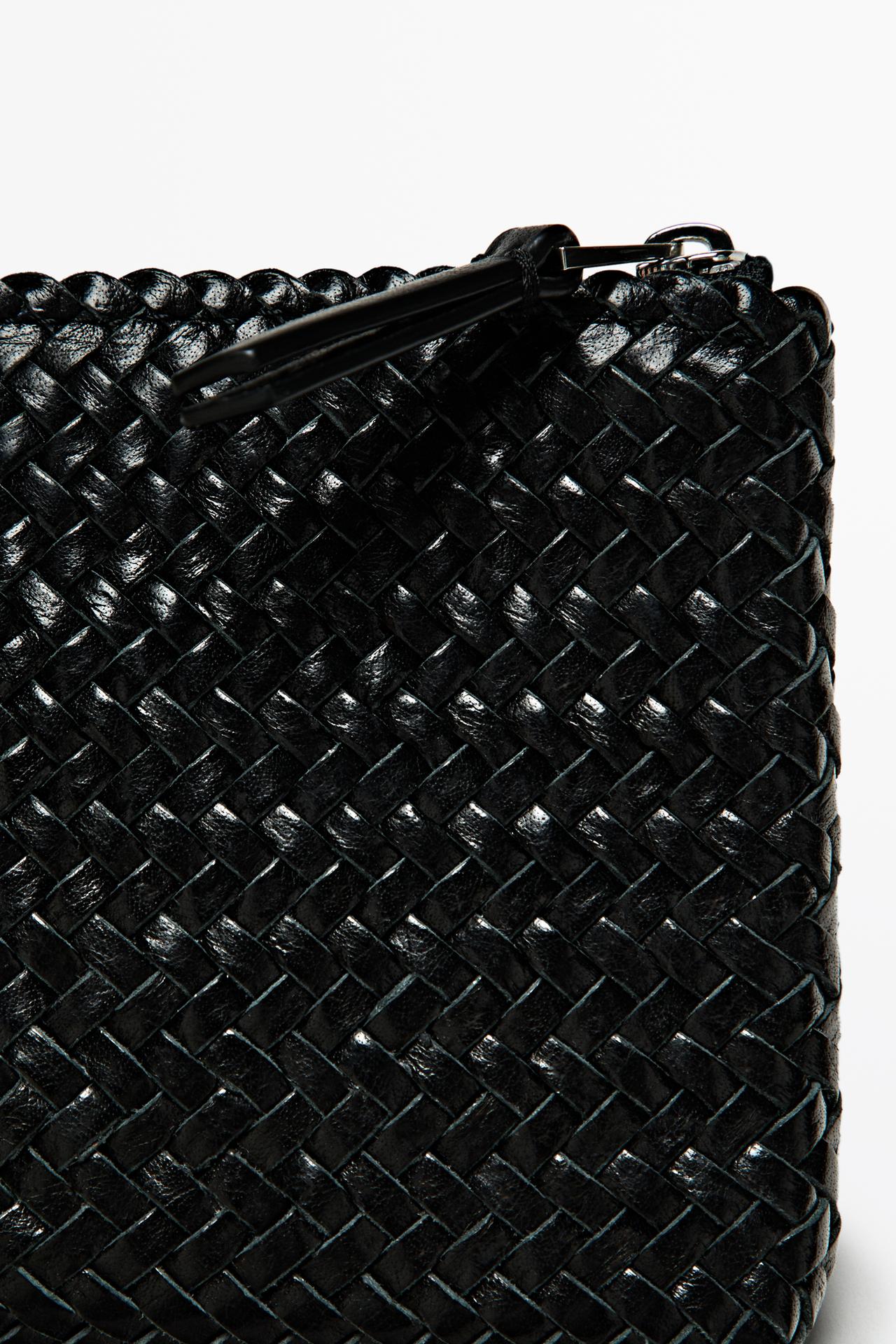 Braided nappa leather pouch bag — BLACK