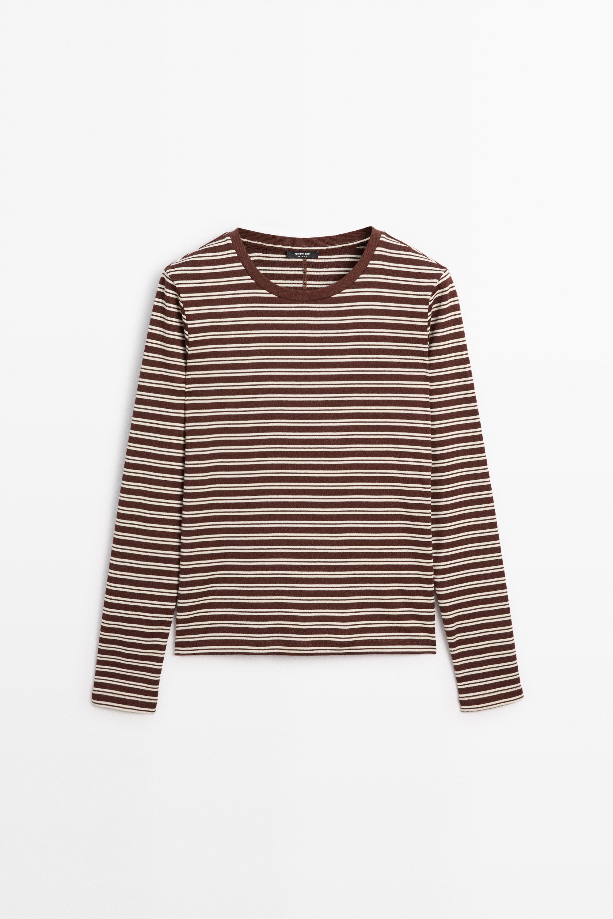 Massimo Dutti Çizgili %100 pamuklu t-shirt görsel 2