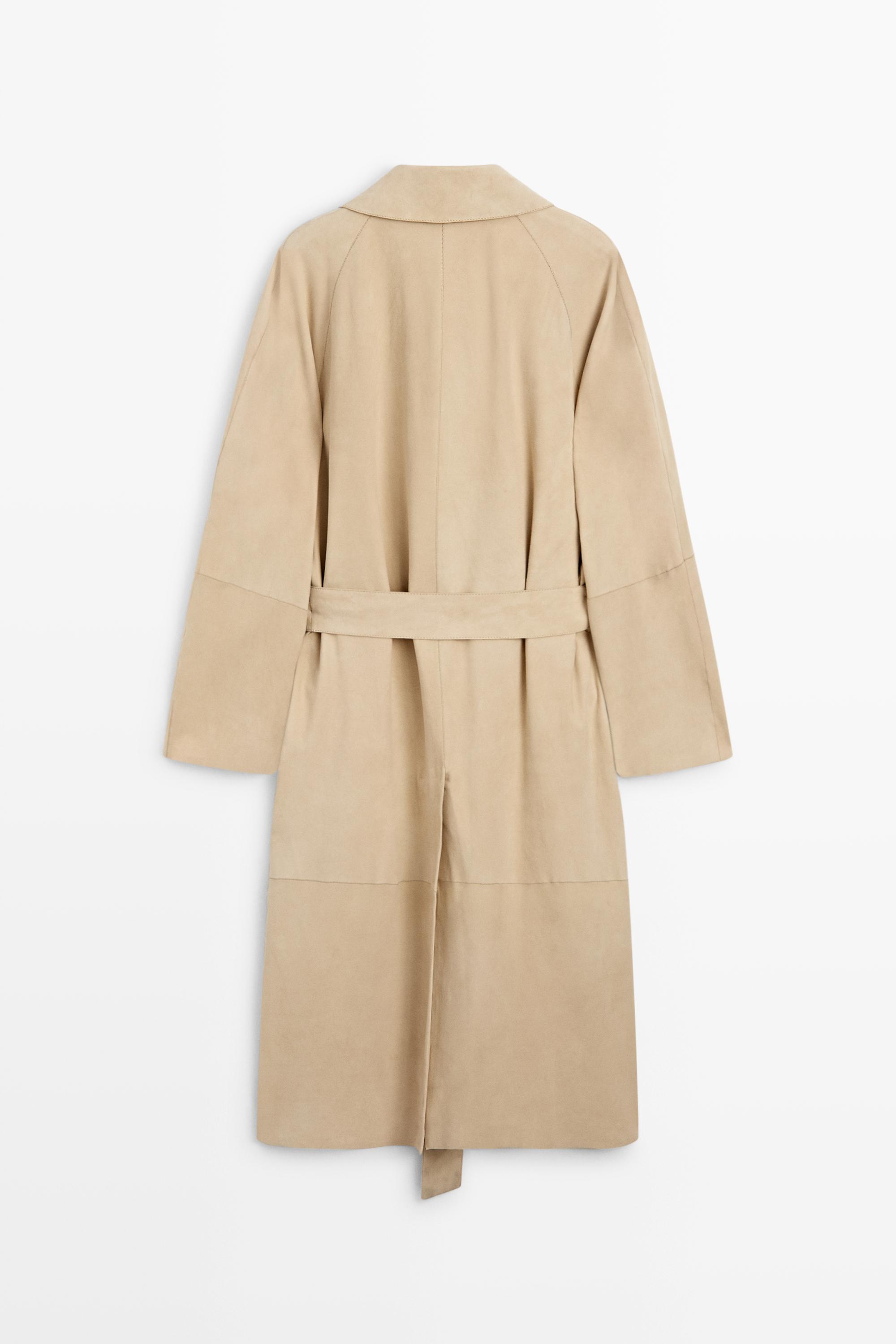 Long suede leather coat — Beige
