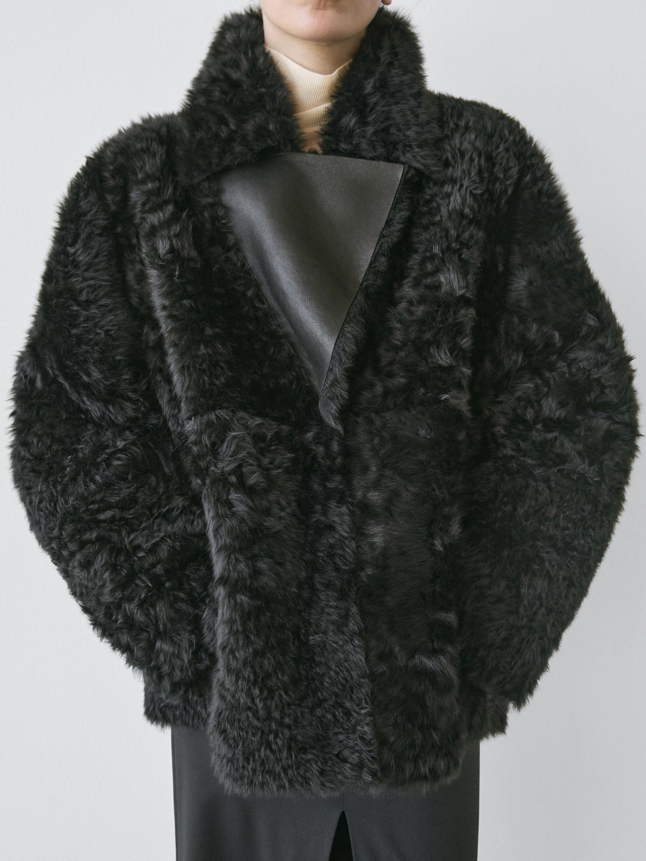 Sheepskin leather coat with lapel collar - STUDIO