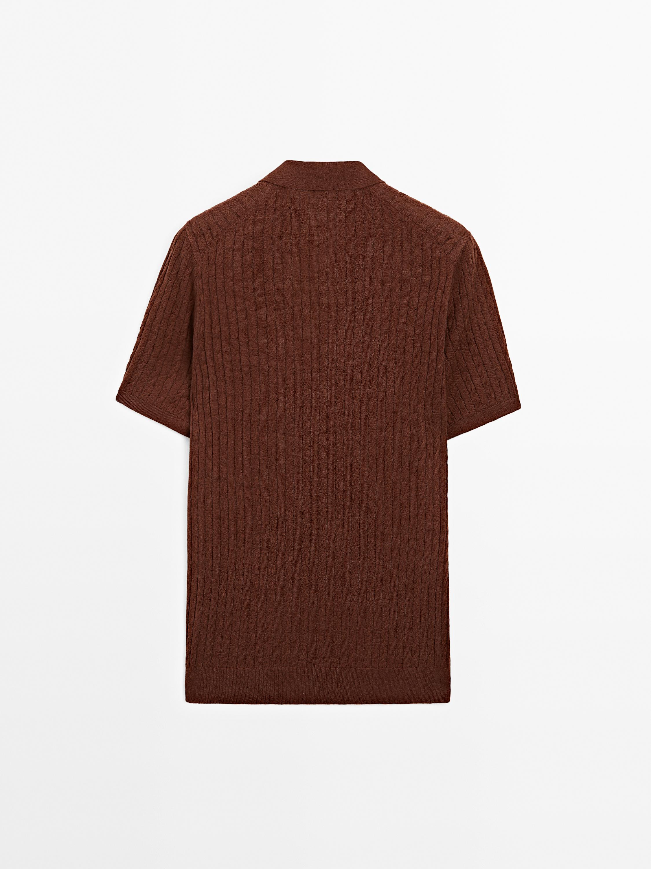 Cable-knit polo shirt