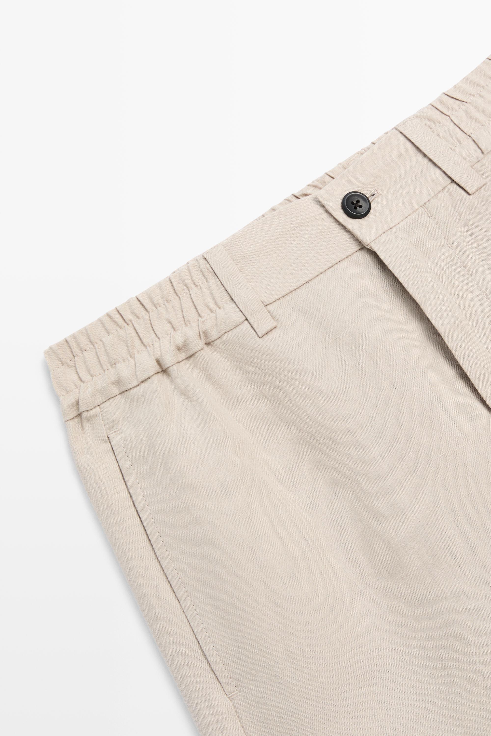 100% linen short Bermuda shorts — BEIGE