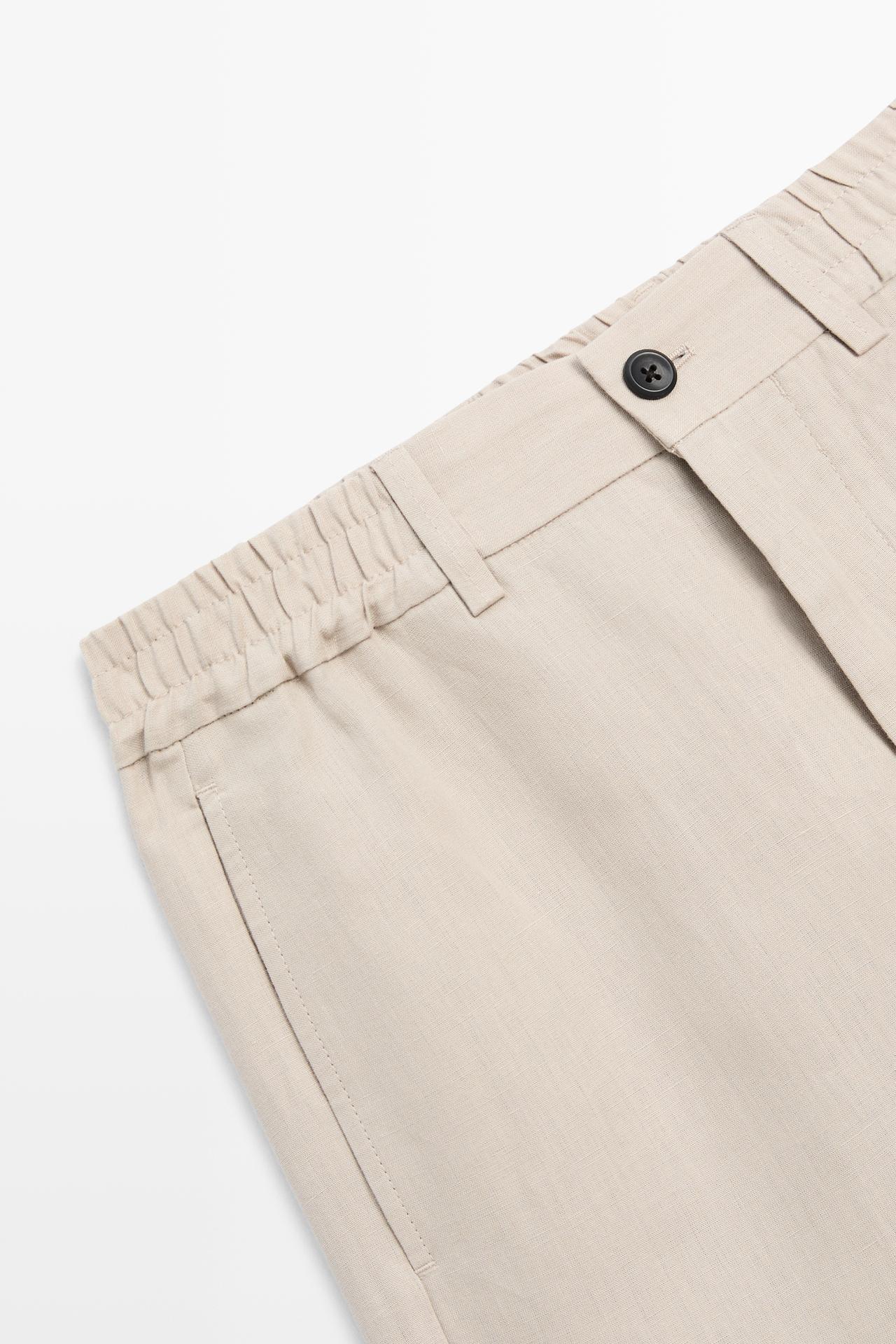 100% linen short Bermuda shorts — BEIGE
