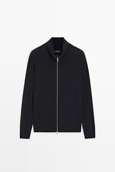 100% cotton ribbed knit cardigan — NAVY BLUE 2
