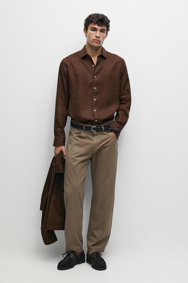 Regular fit 100% linen shirt — Chocolate 1