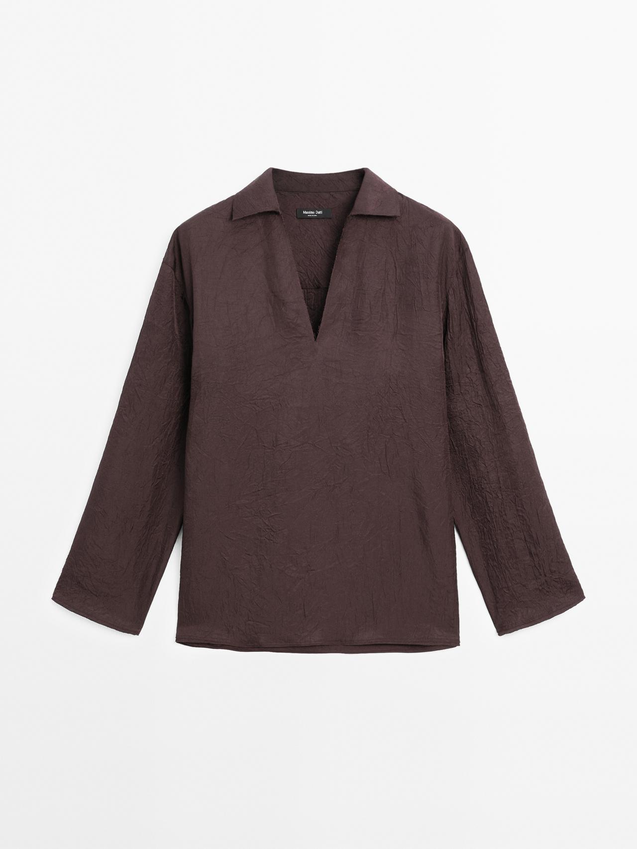 Massimo Dutti - Dame - Skjorte Med Blødt Fald Og Lange Ærmer Med Slidser - Bordeaux - Xs
