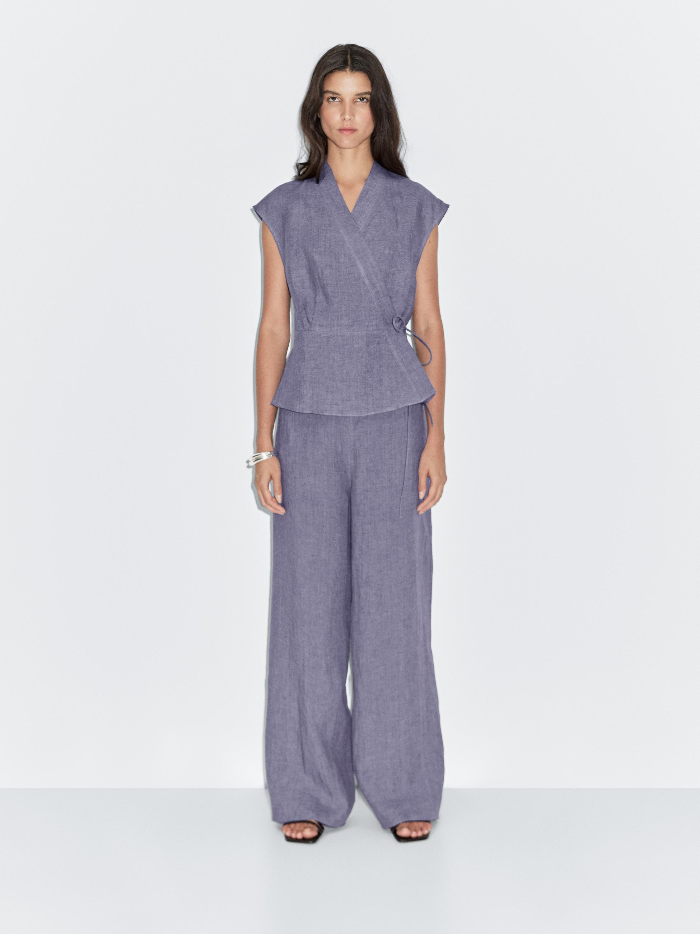 جاكيت فيست متداخل كتان 100%