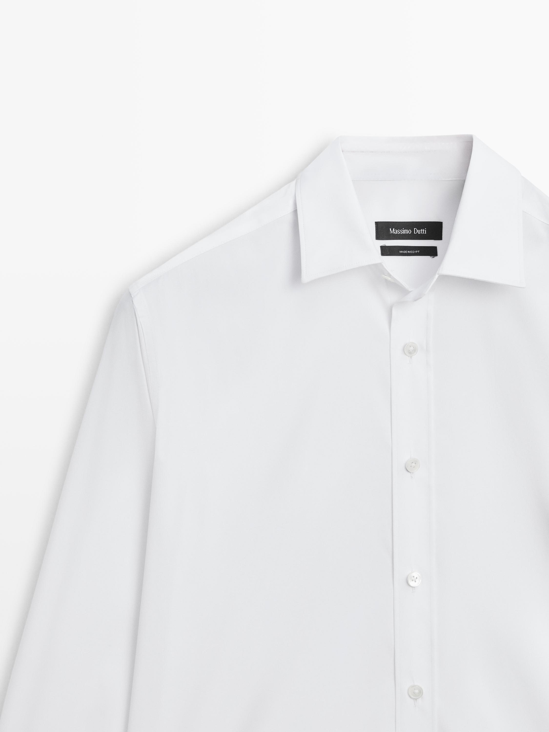 Slim fit stretch cotton blend shirt — WHITE