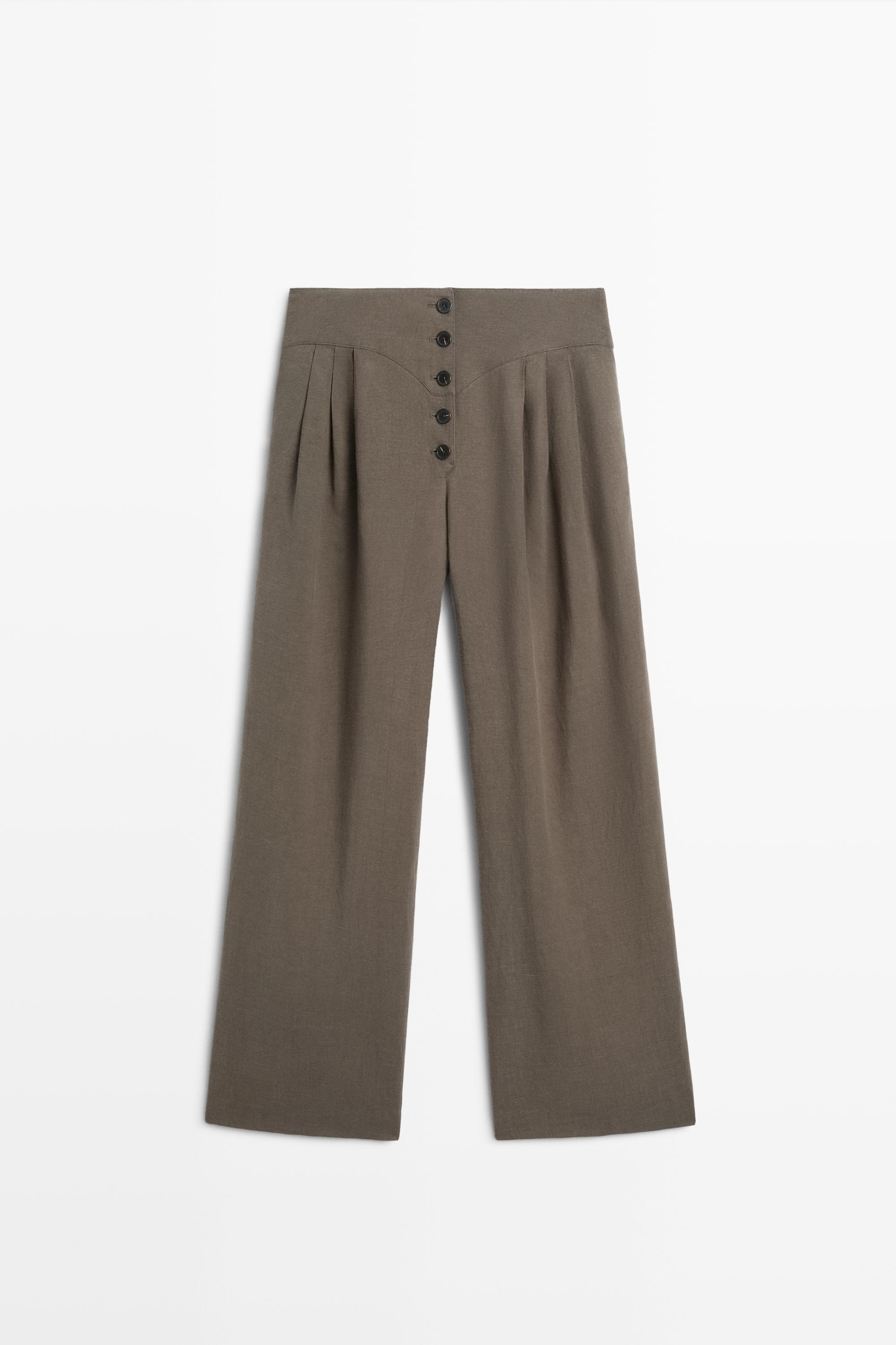 Linen blend pleated trousers — MOLE BROWN