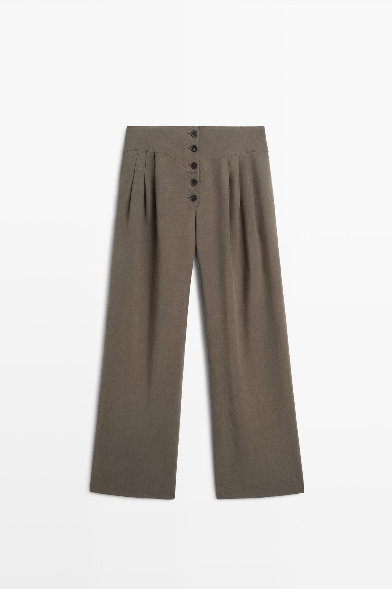 Linen blend pleated trousers — MOLE BROWN